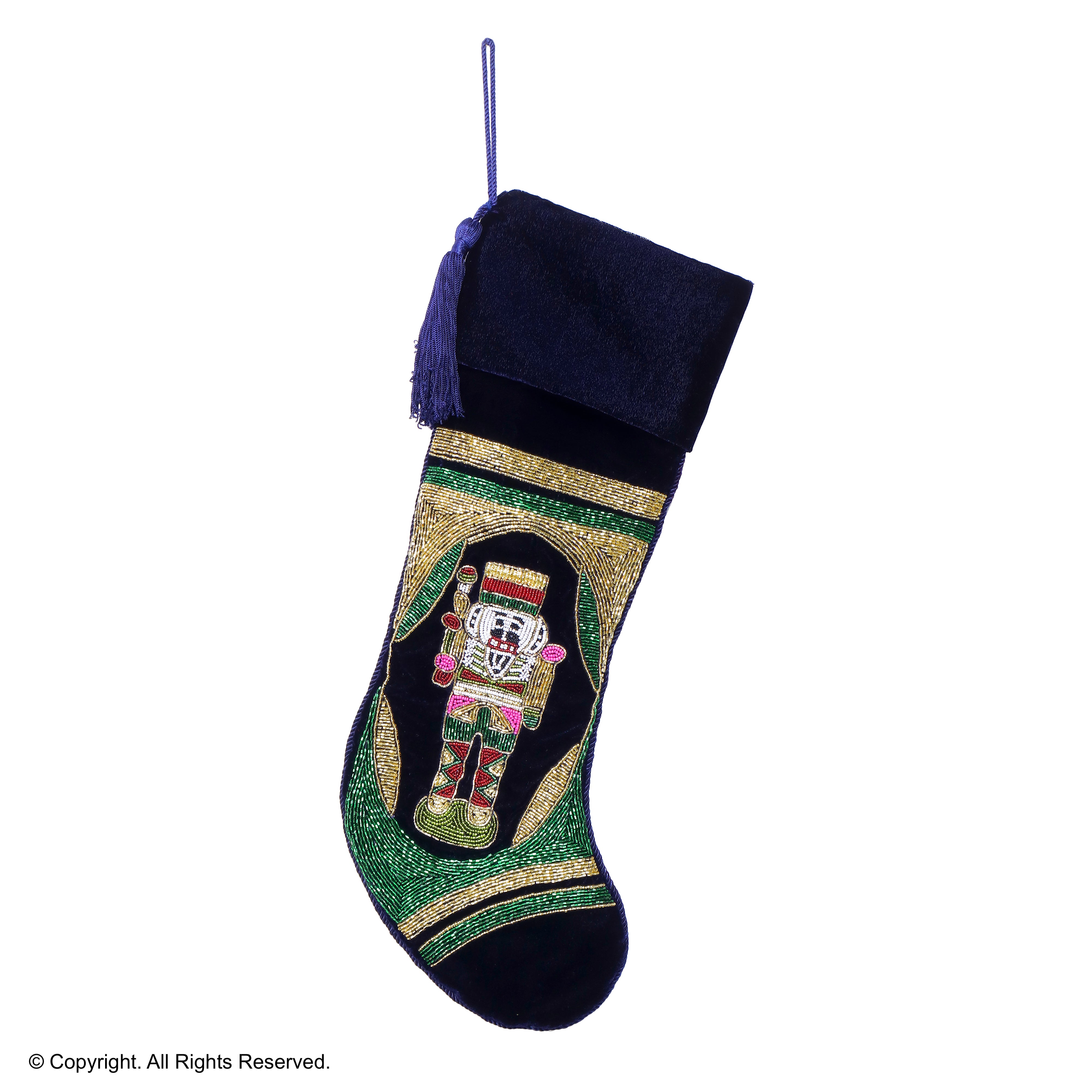 PERSONALISED NUTCRACKER NAVY BLUE VELVET CHRISTMAS STOCKING
