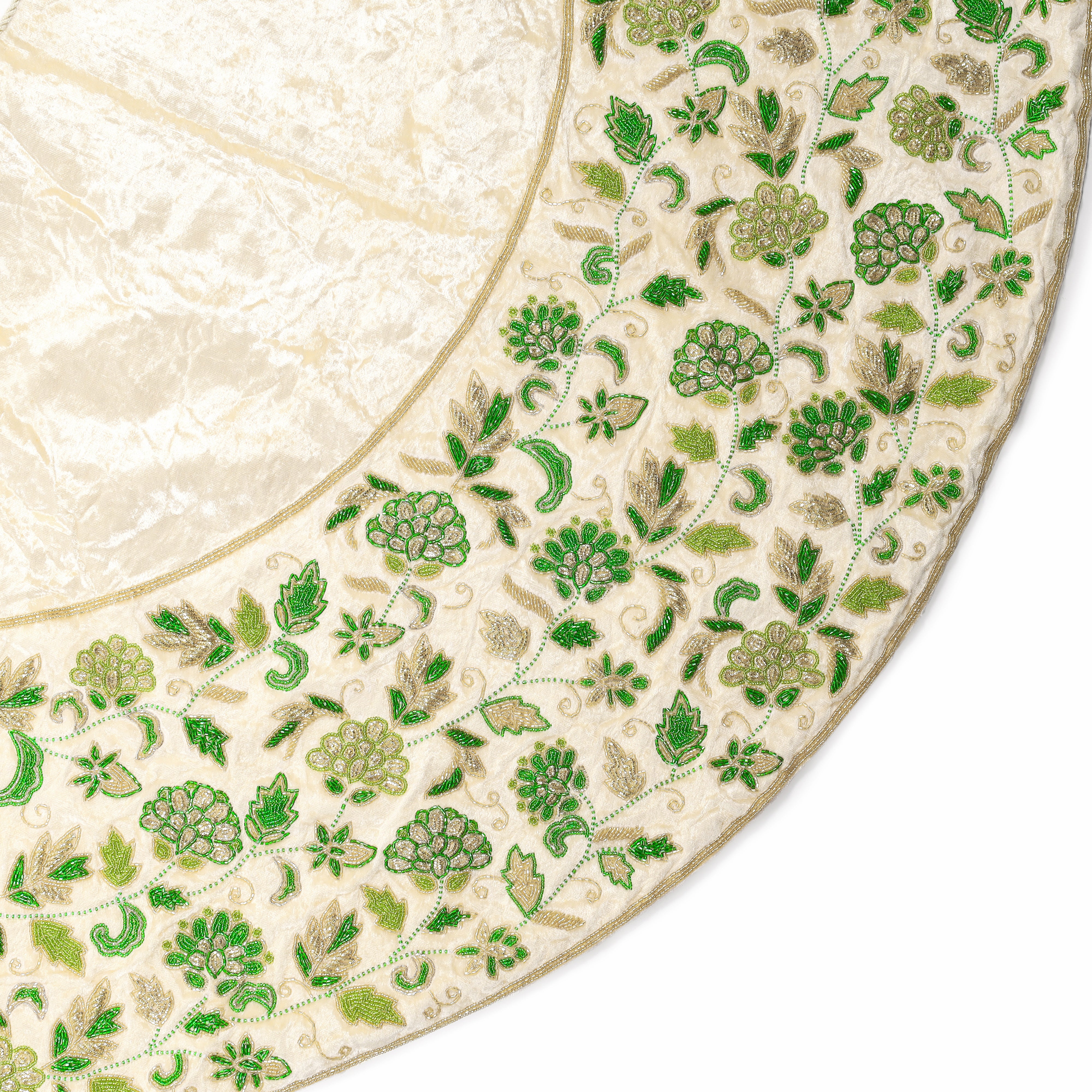 Cream Floral Fantasy Velvet Christmas Tree Skirt