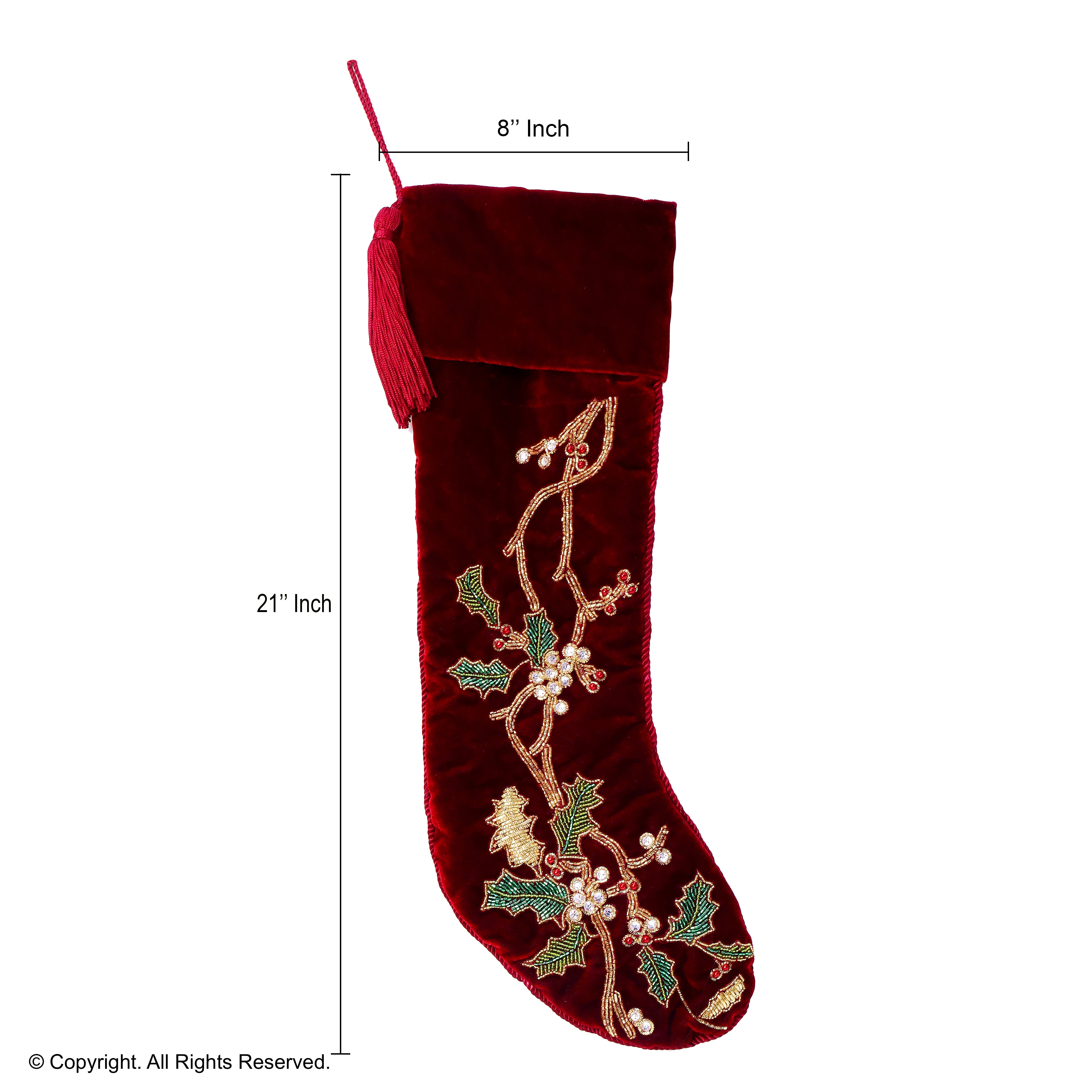PERSONALISED FLORAL WREATH RED CHRISTMAS WREATH STOCKING