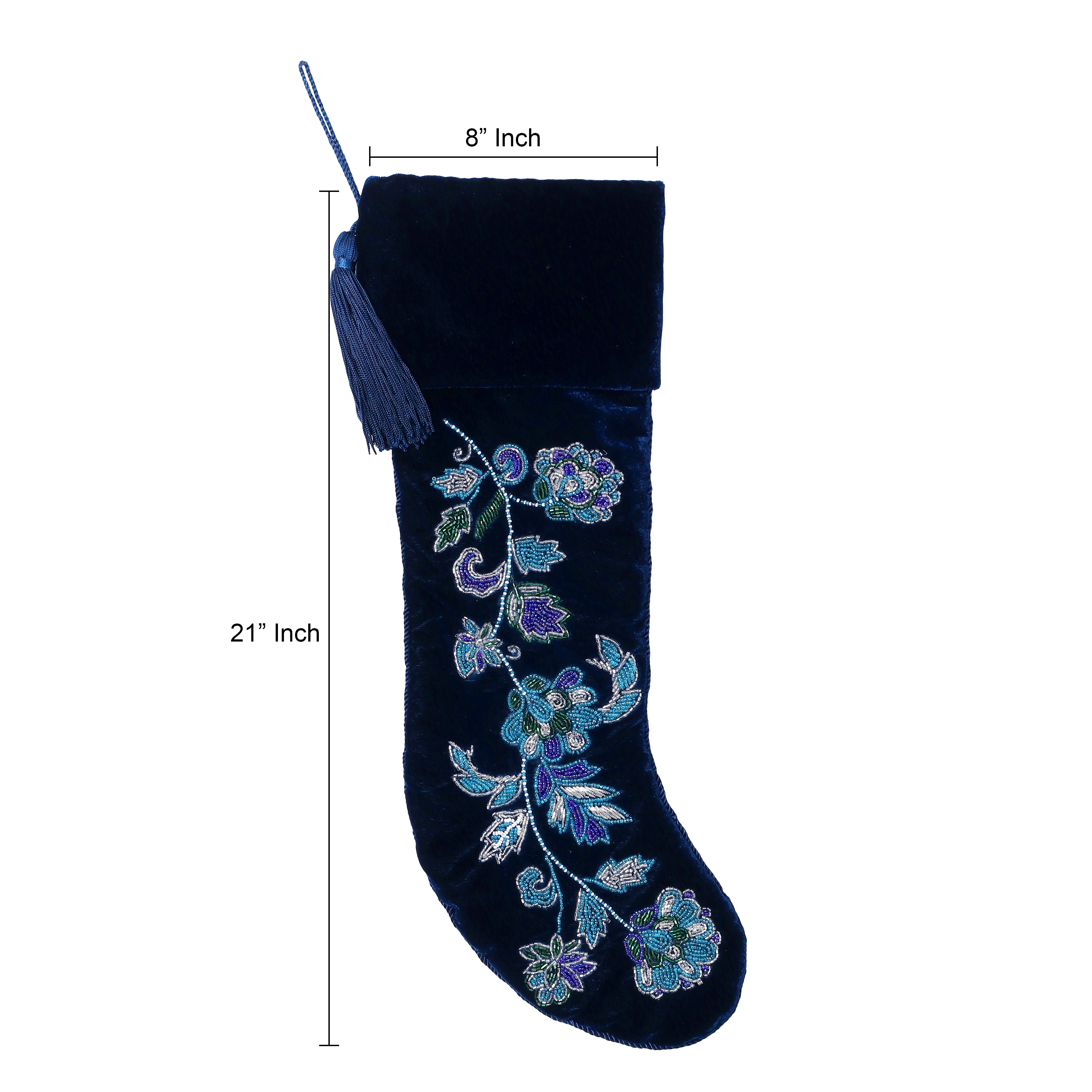 PERSONALISED NAVY BLUE FLORAL VELVET CHRISTMAS STOCKING