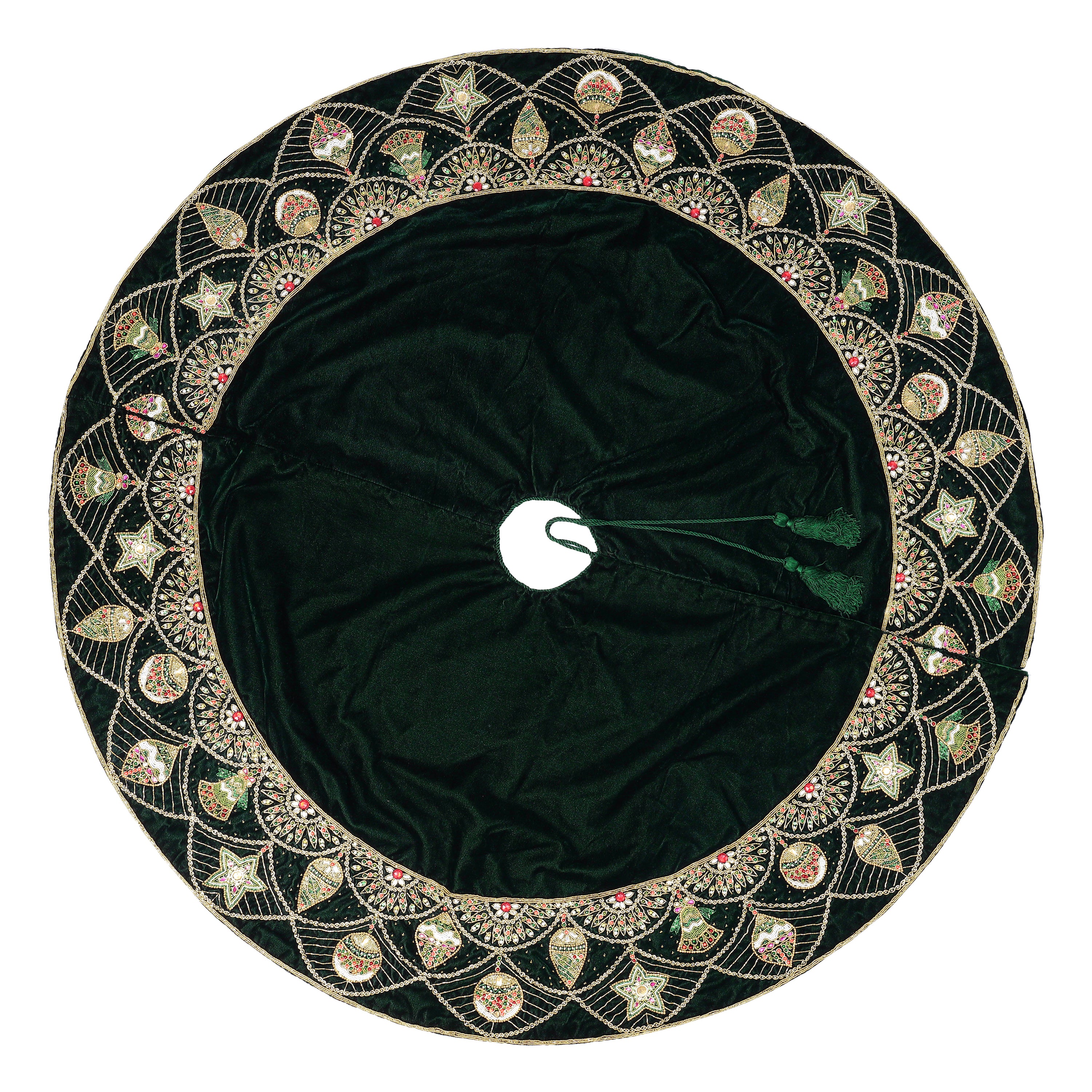 Ornament Charm Green Velvet Christmas Tree Skirt