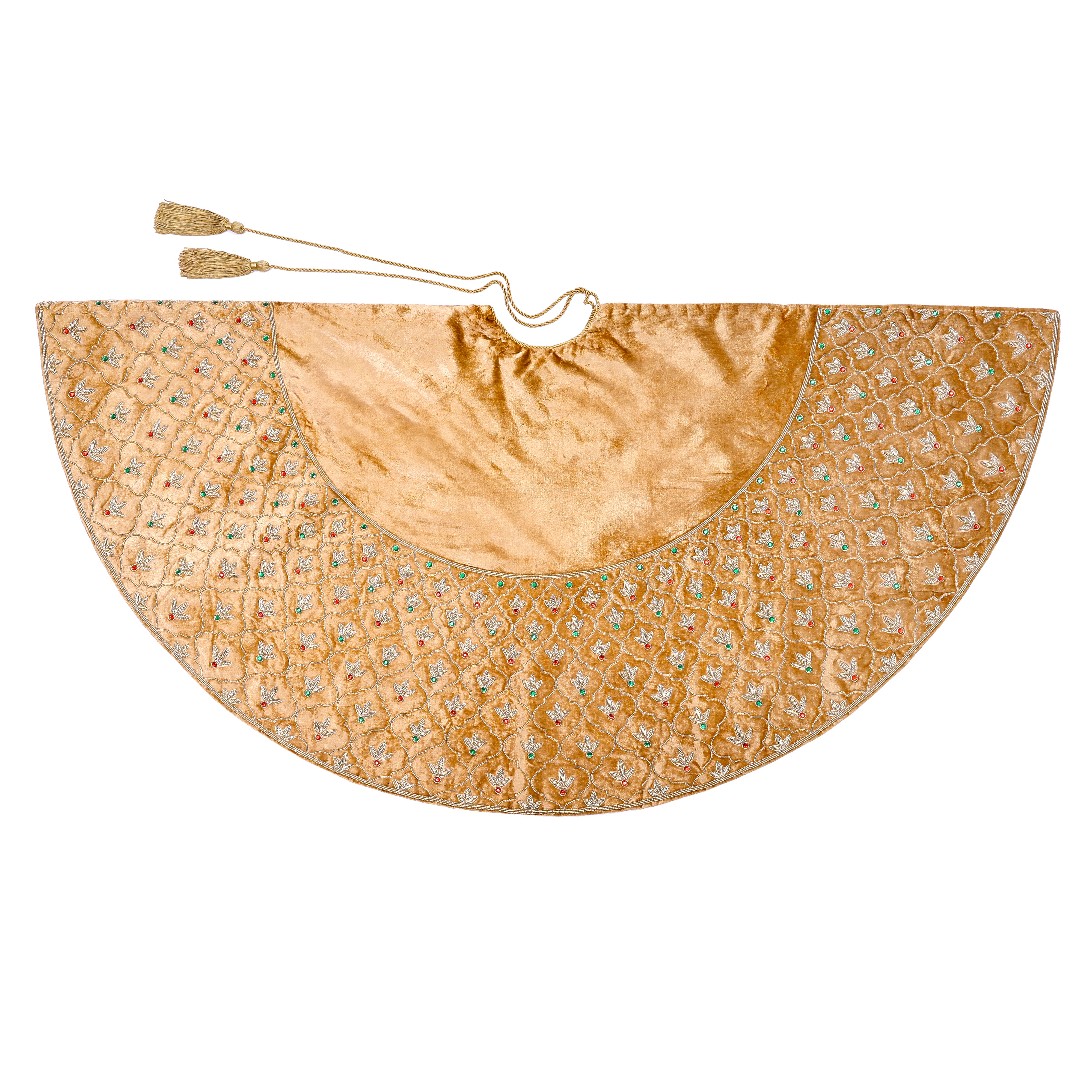 Golden Holiday leaf Velvet Christmas Tree Skirt