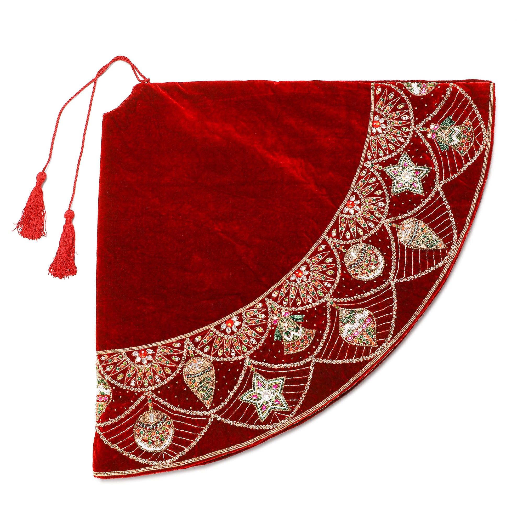 Ornament Charm Red Velvet Christmas Tree Skirt