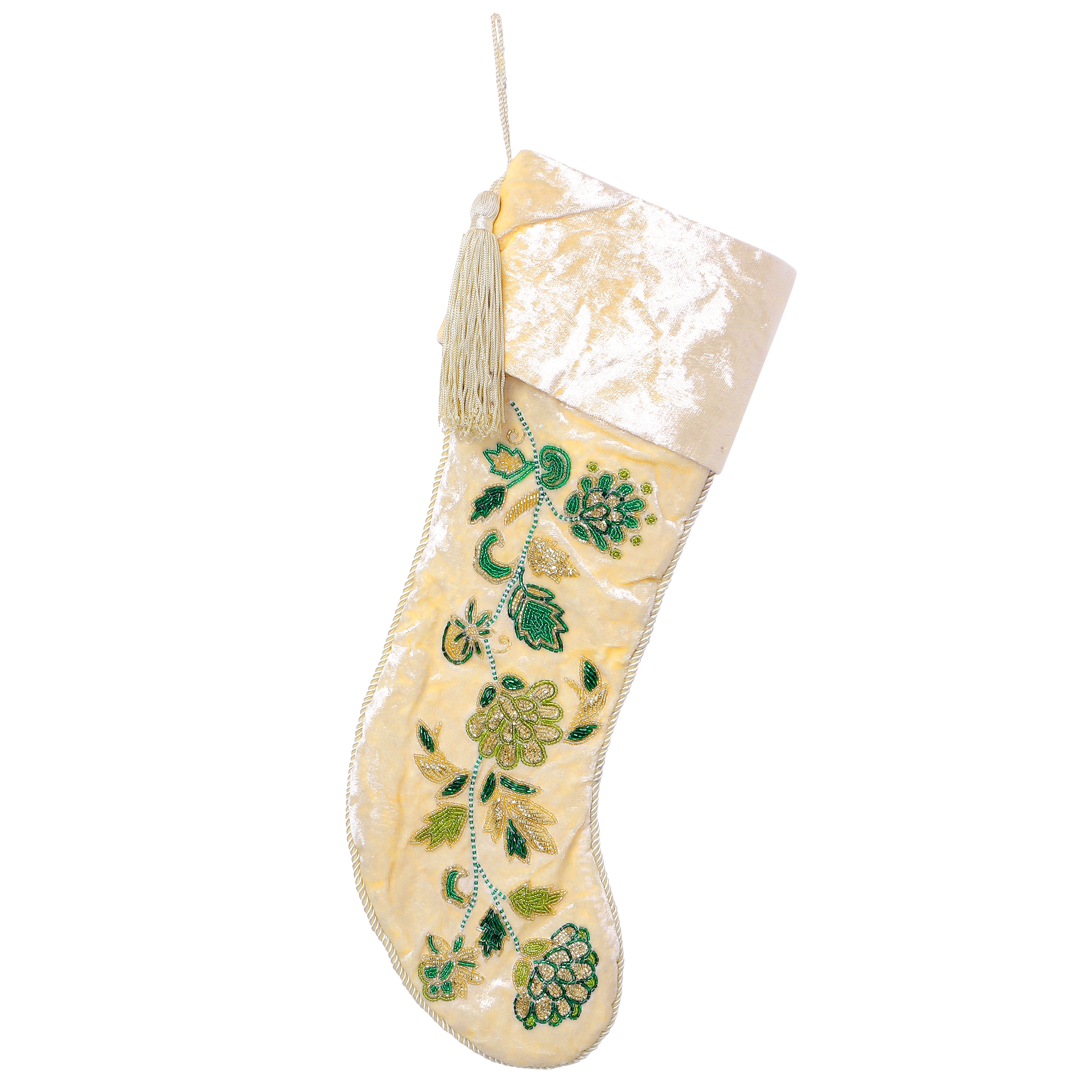 PERSONALISED CREAM FLORAL VELVET CHRISTMAS STOCKING