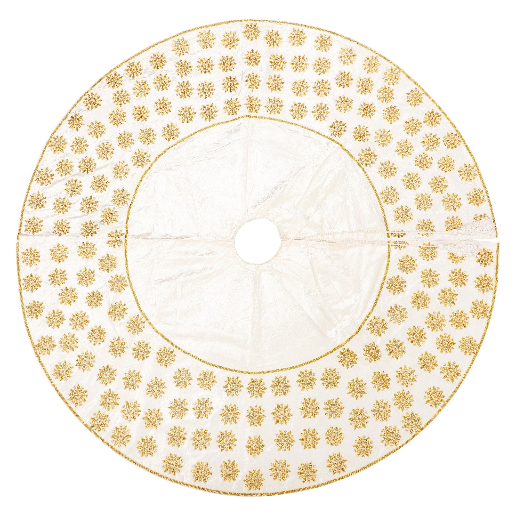 Beaded Snowflake White Velvet Christmas Tree Skirt