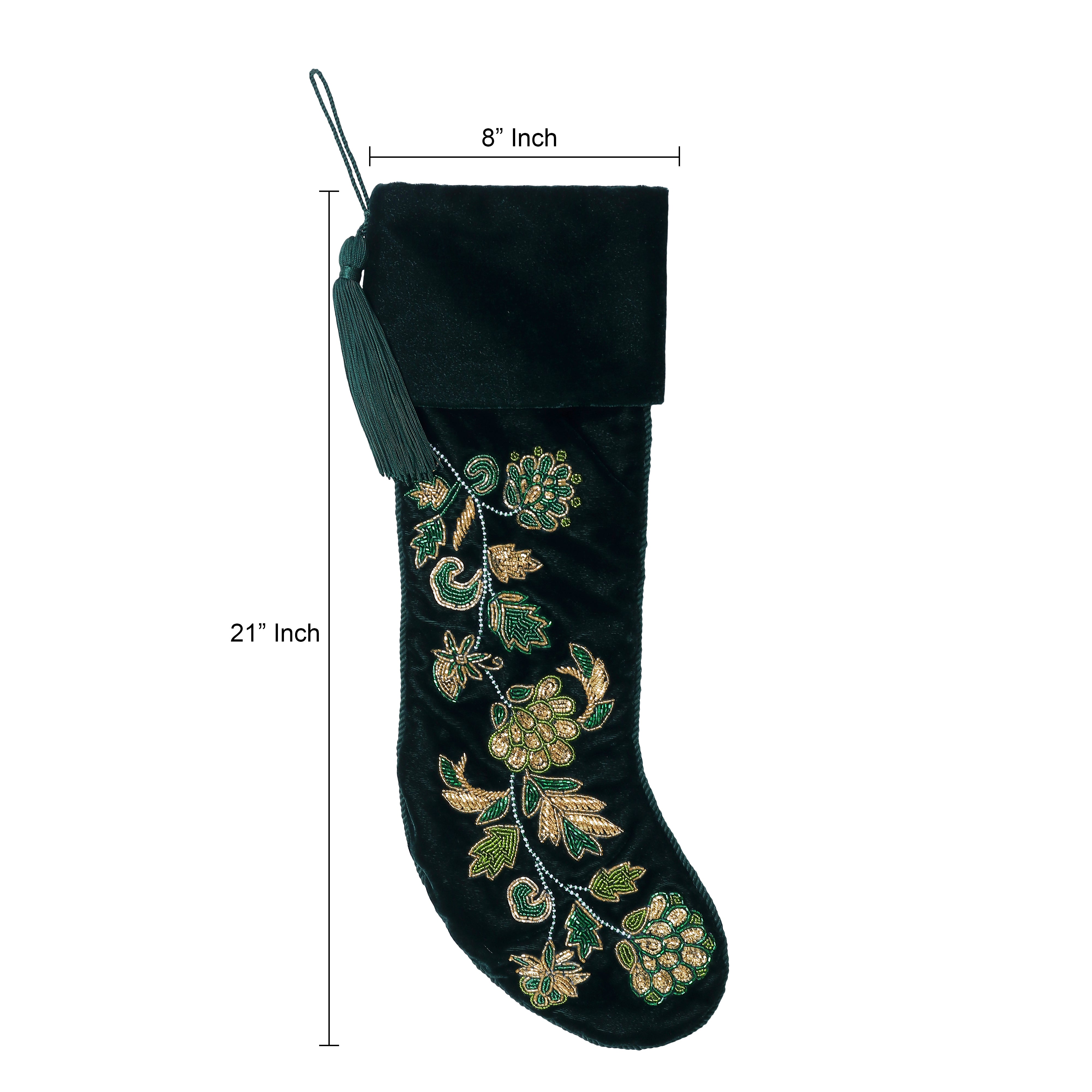 PERSONALISED GREEN FLORAL VELVET CHRISTMAS STOCKING