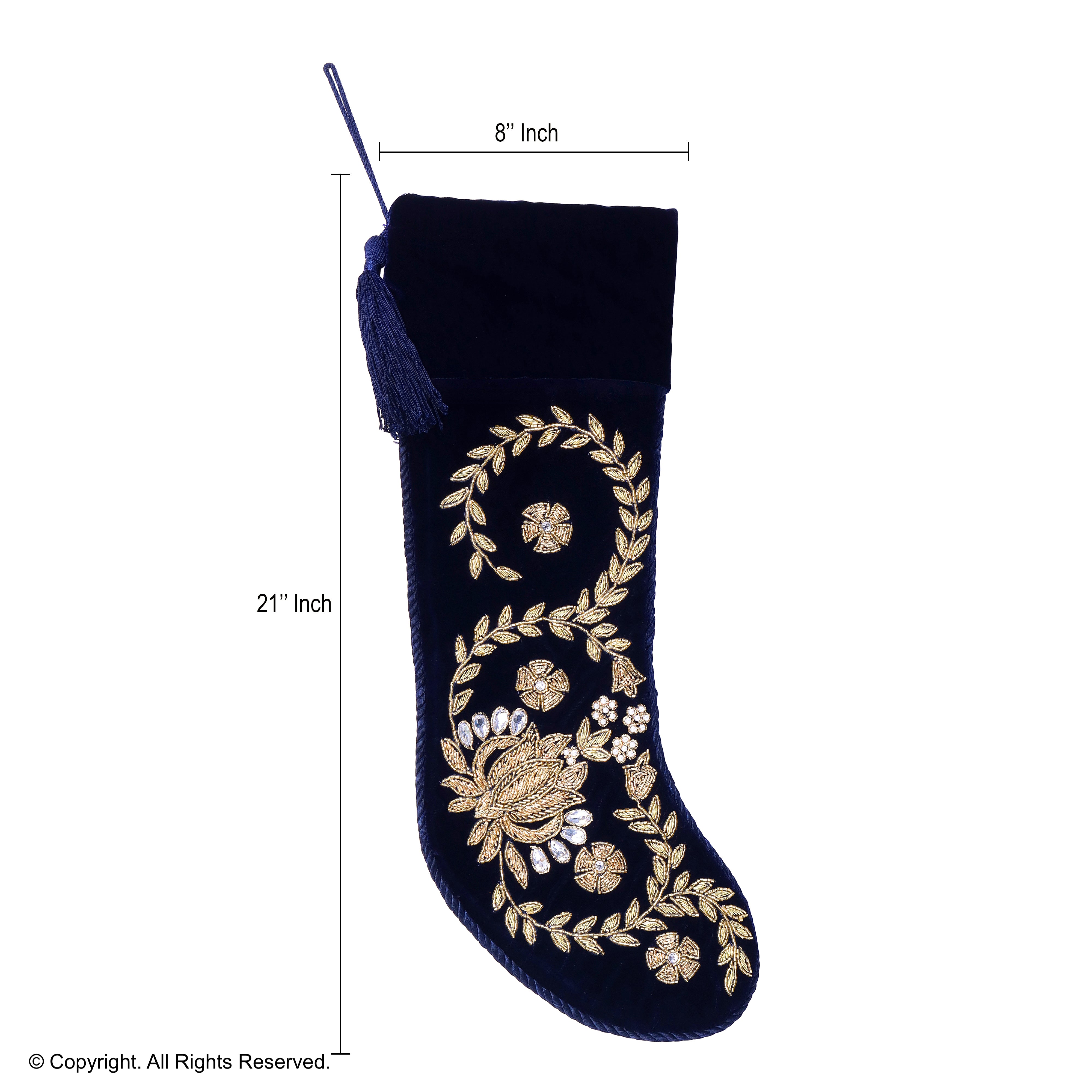 PERSONALISED LOTUS NAVY BLUE VELVET CHRISTMAS STOCKING