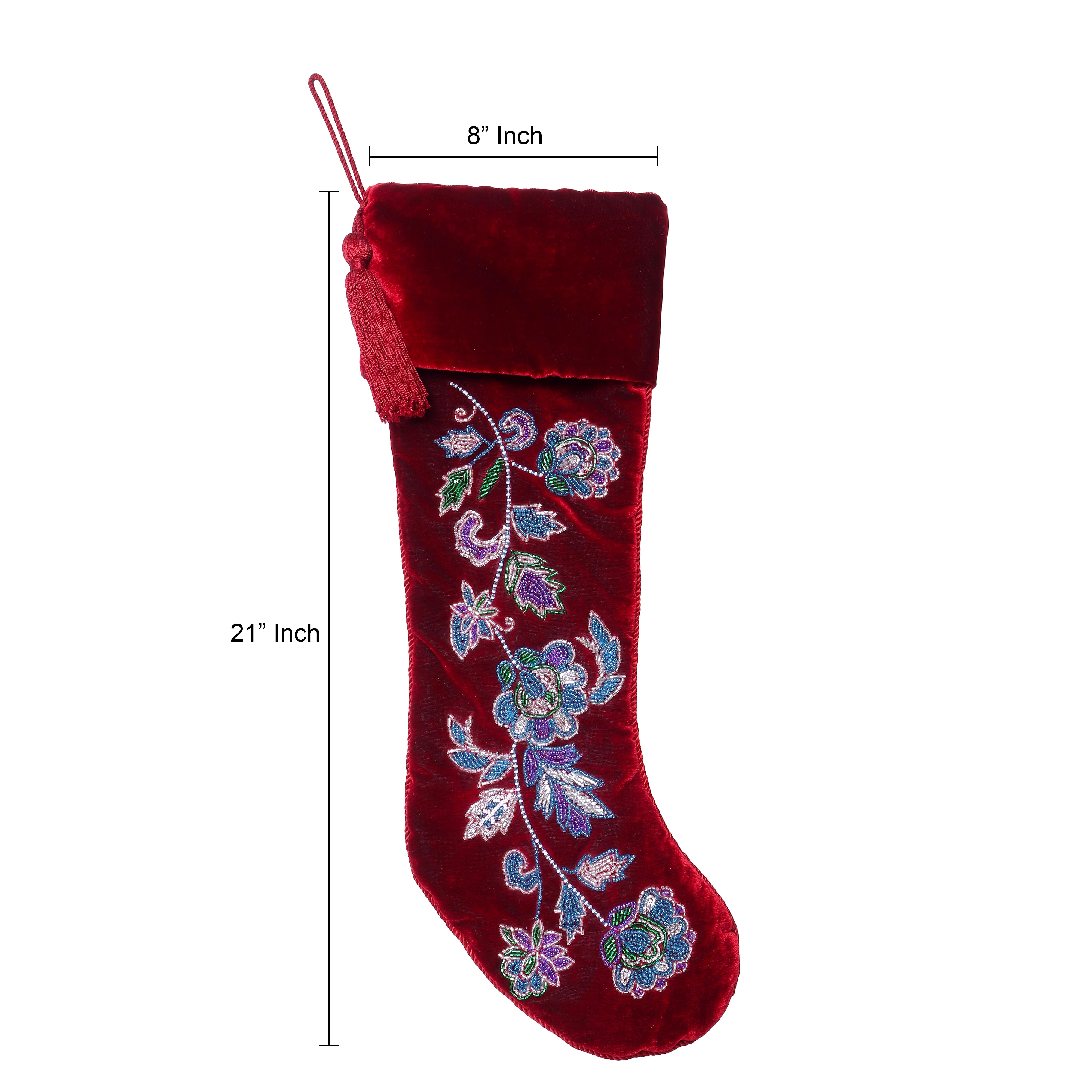 PERSONALISED RED FLORAL VELVET CHRISTMAS STOCKING
