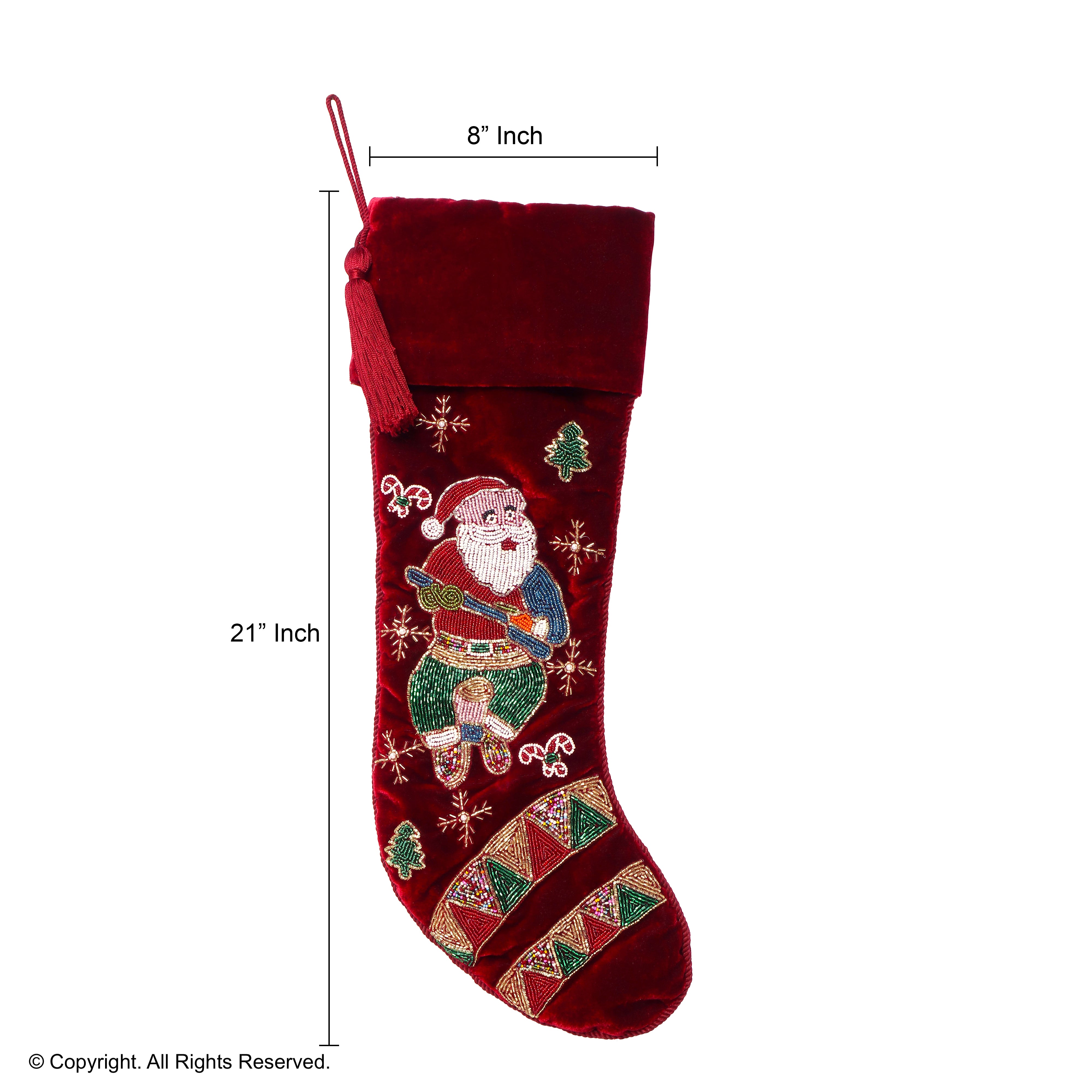 PERSONALISED MUSICAL SANTA RED VELVET CHRISTMAS STOCKING