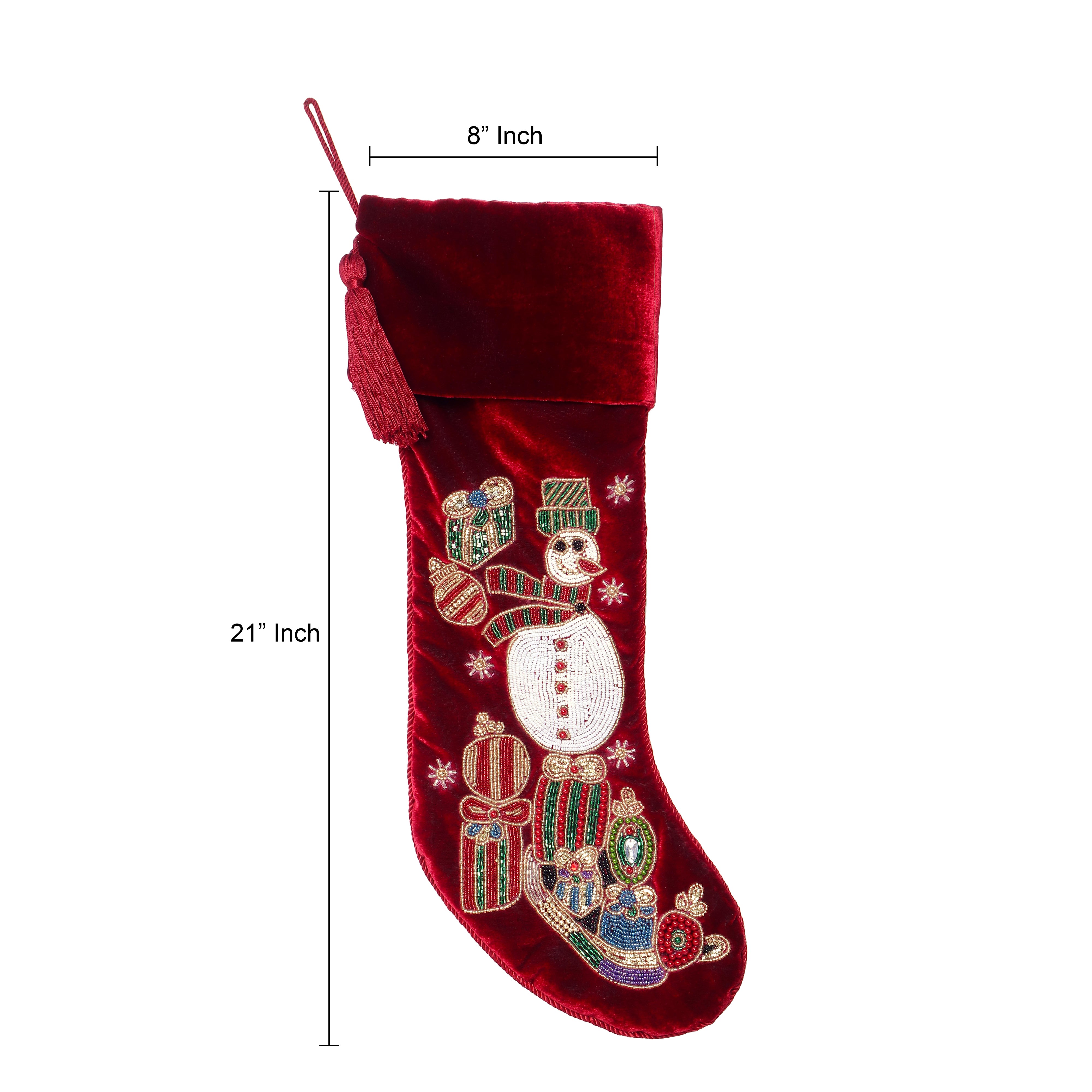 PERSONALISED SNOWMAN RED VELVET CHRISTMAS STOCKING