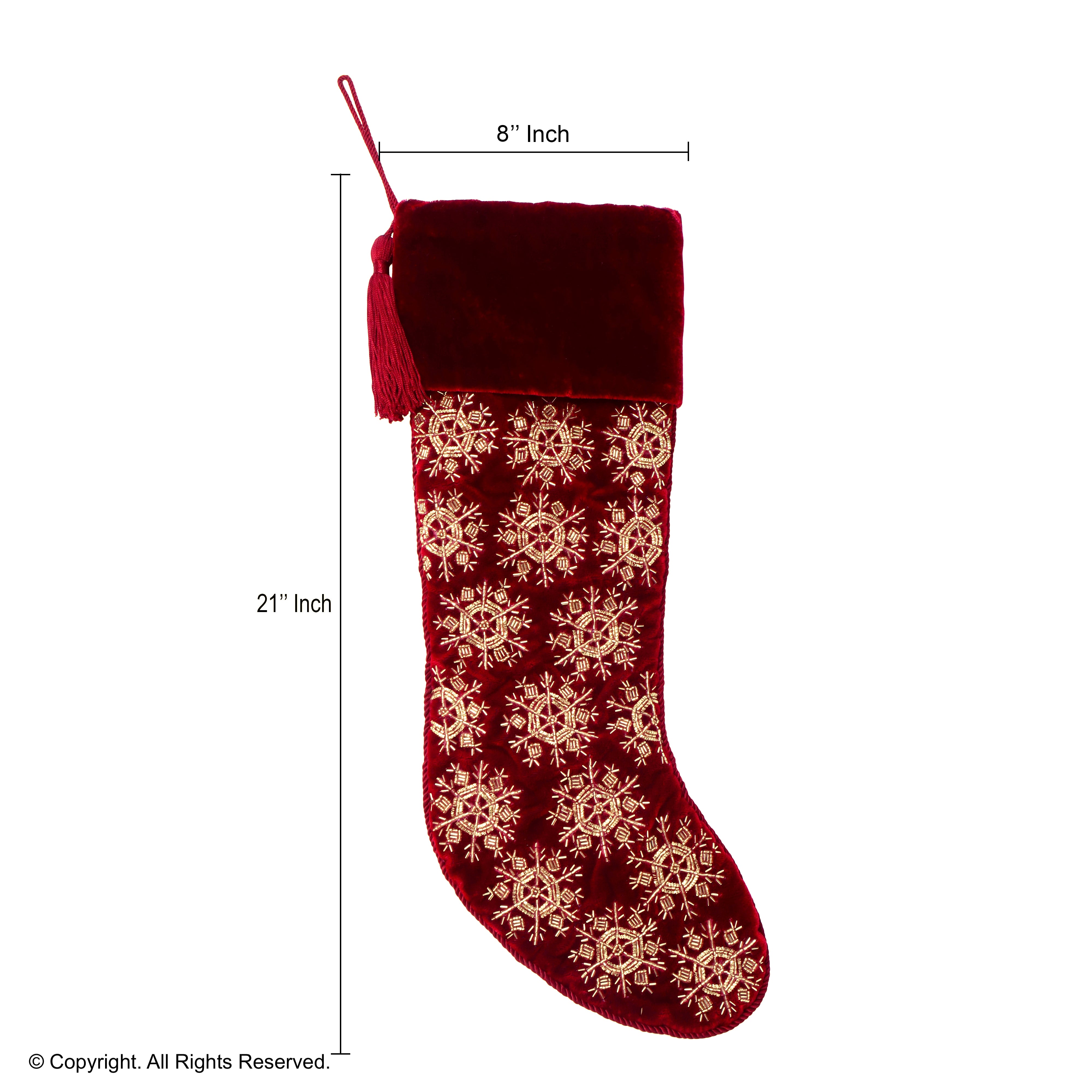 PERSONALISED BEADED SNOWFLAKE RED VELVET CHRISTMAS STOCKING
