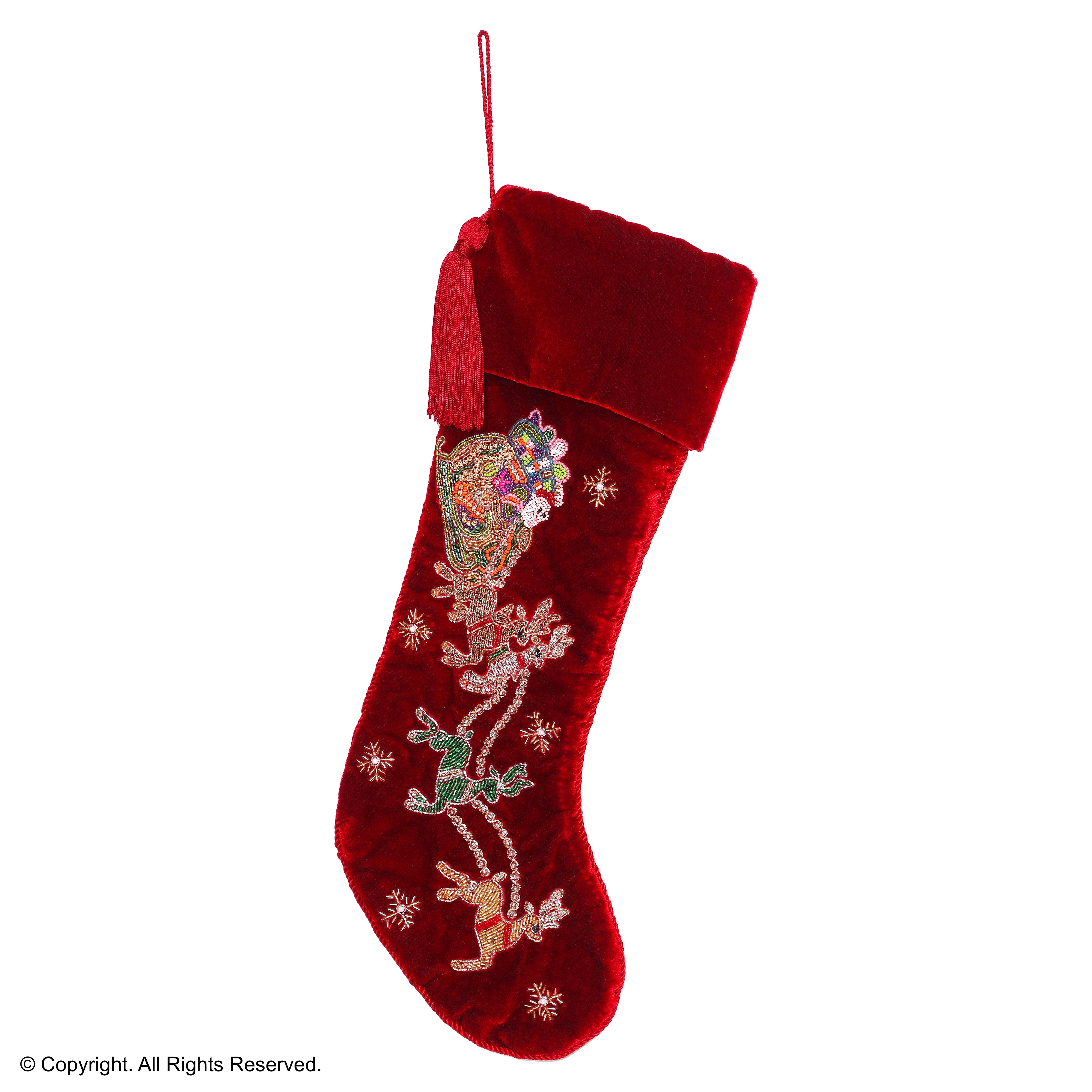 PERSONALISED SANTA CARRIAGE RED VELVET CHRISTMAS STOCKING