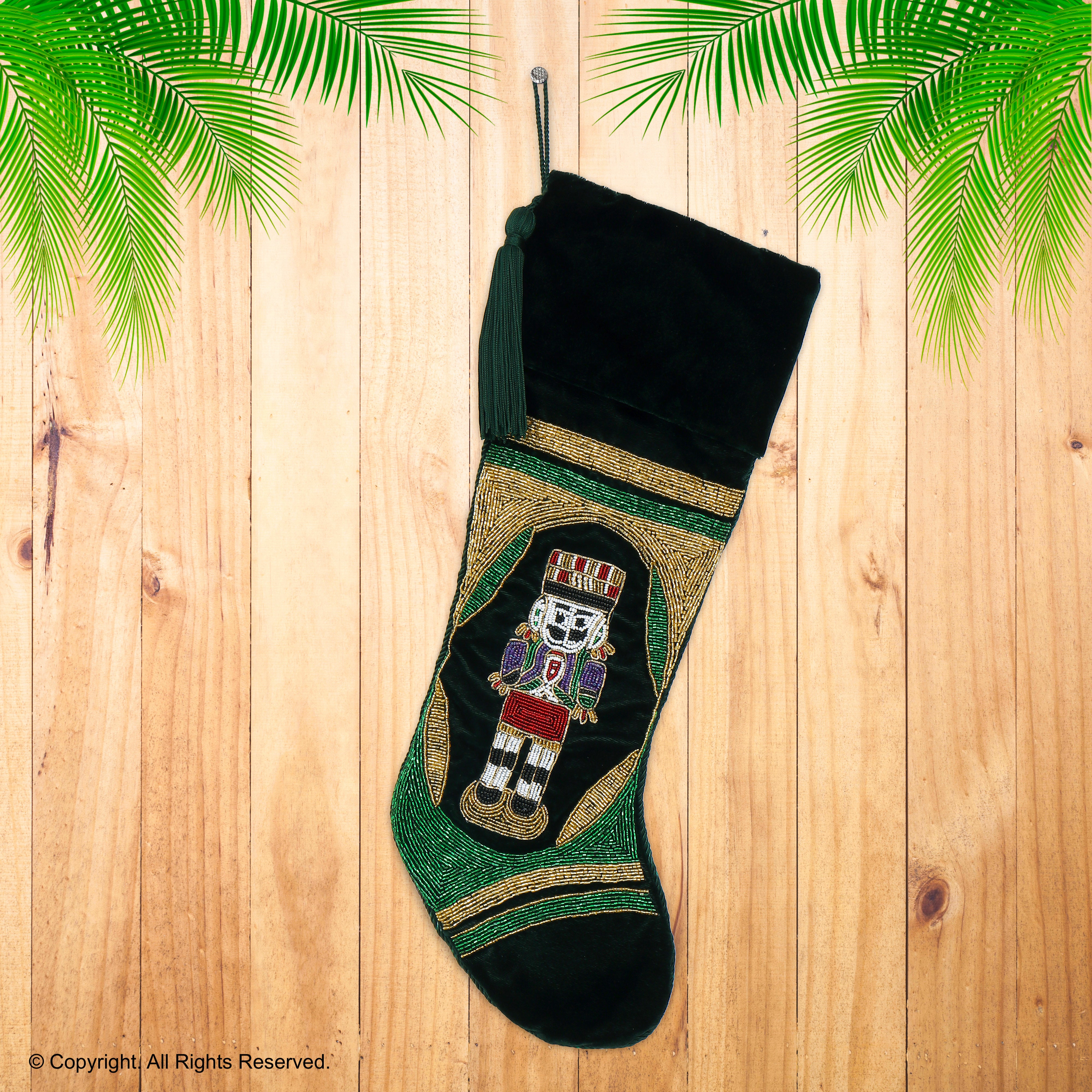 PERSONALISED NUTCRACKER GREEN VELVET CHRISTMAS STOCKING
