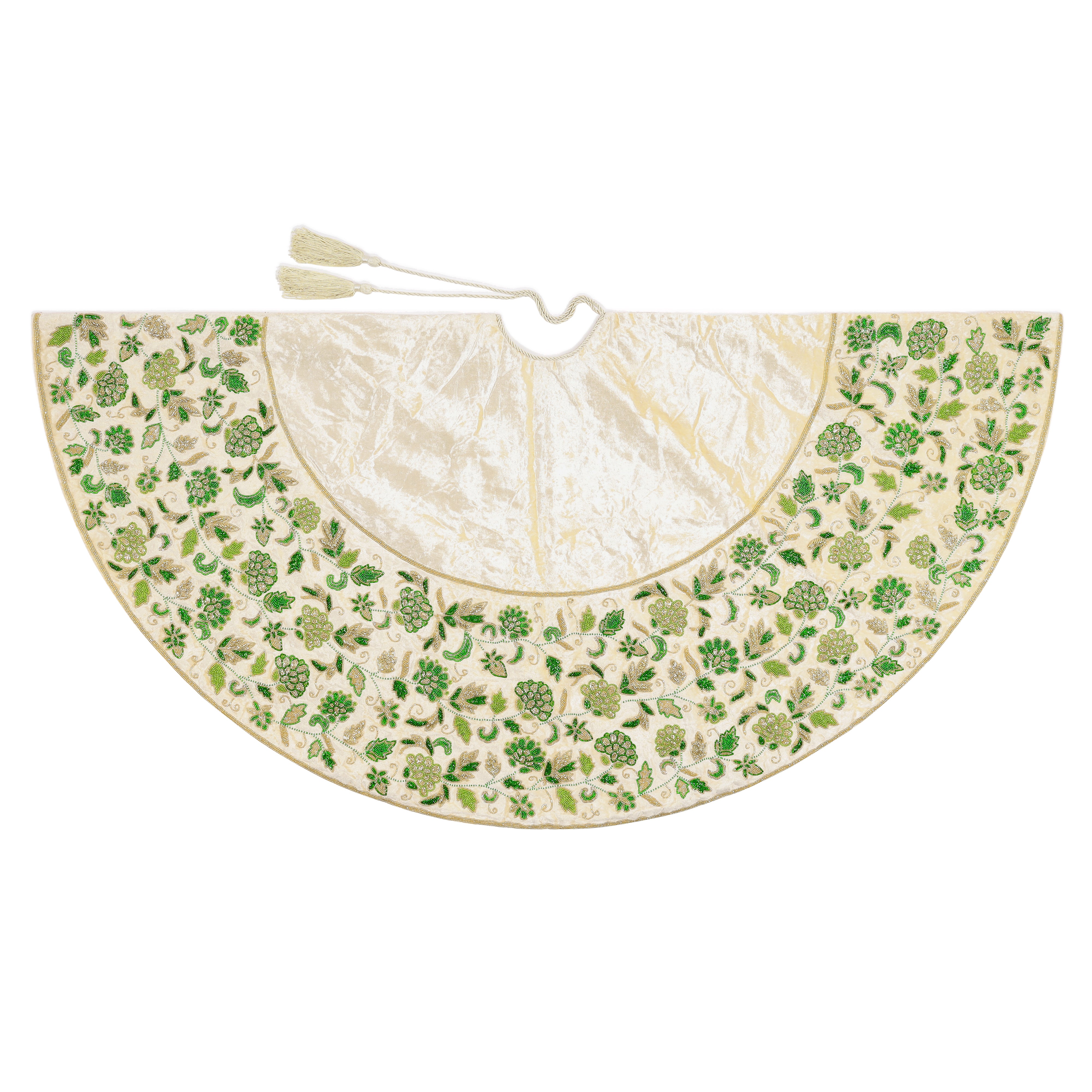 Cream Floral Fantasy Velvet Christmas Tree Skirt