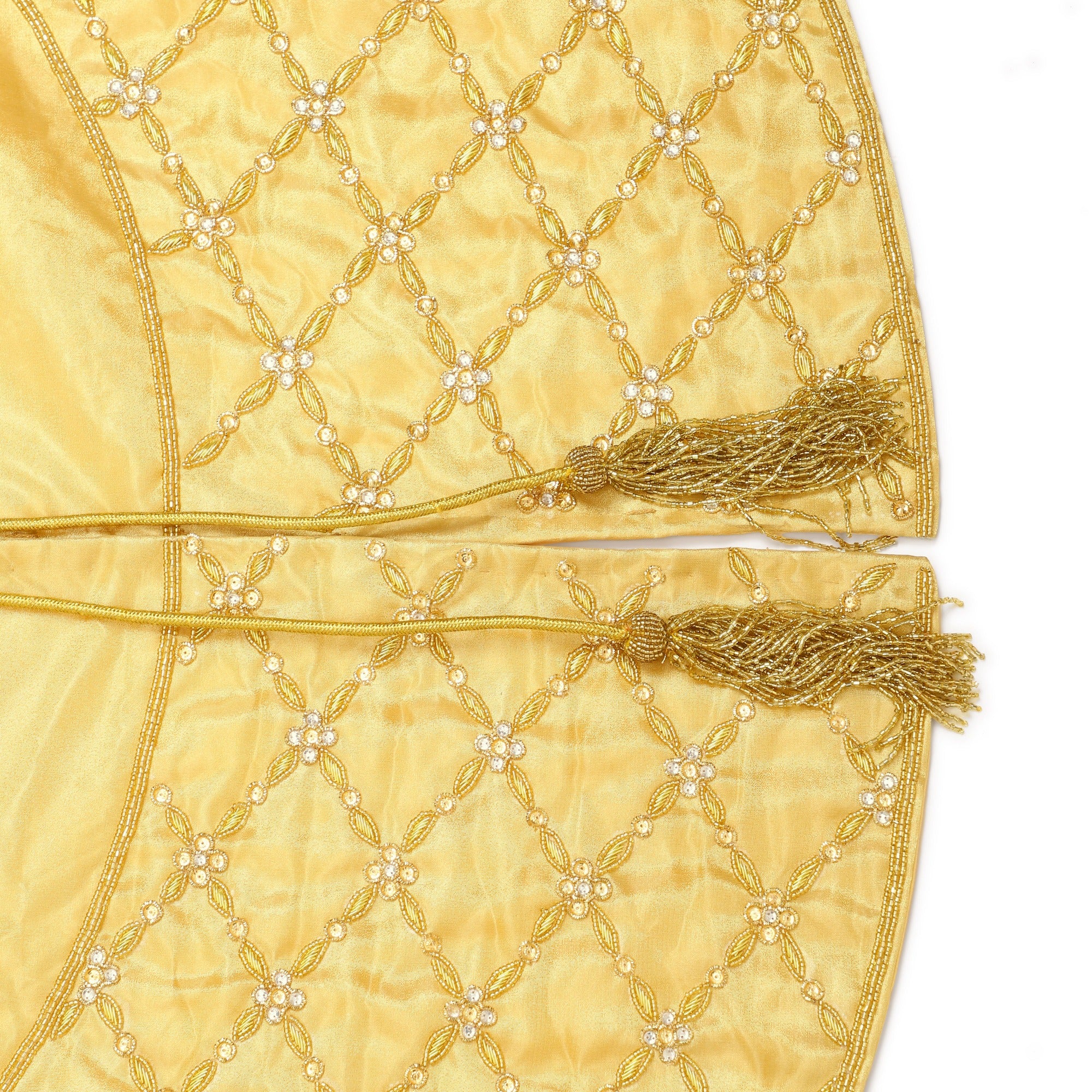 Criss Cross Pearl Leaf Gold Christmas Tree Skirt