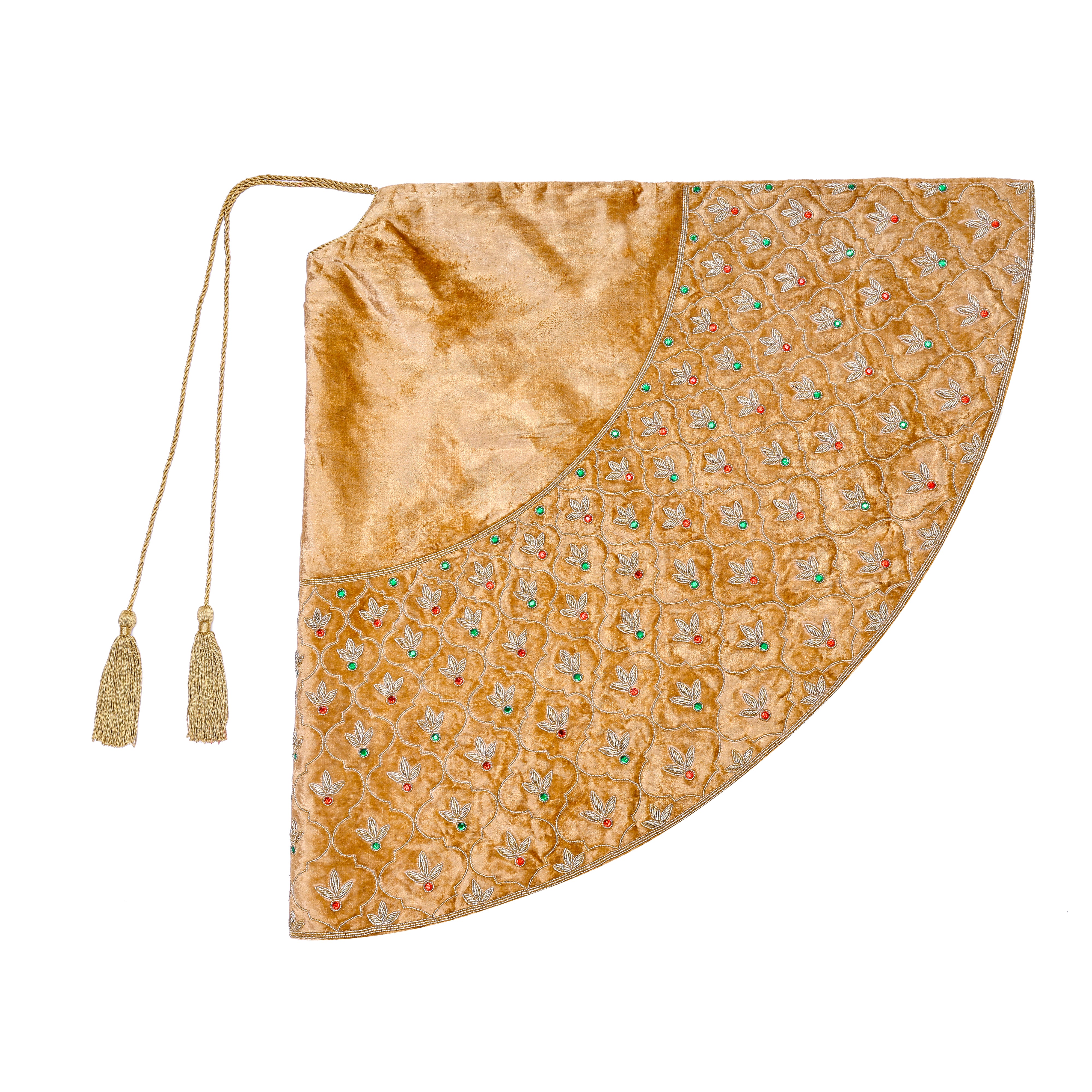 Golden Holiday leaf Velvet Christmas Tree Skirt