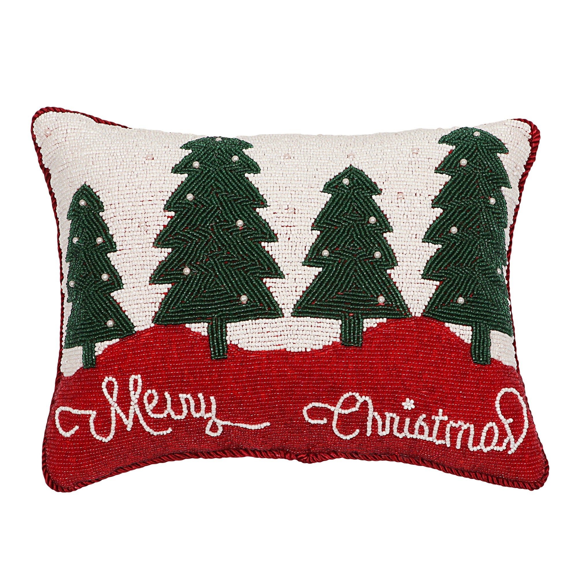 Merry Christmas Pillow Beaded with Glass Beads