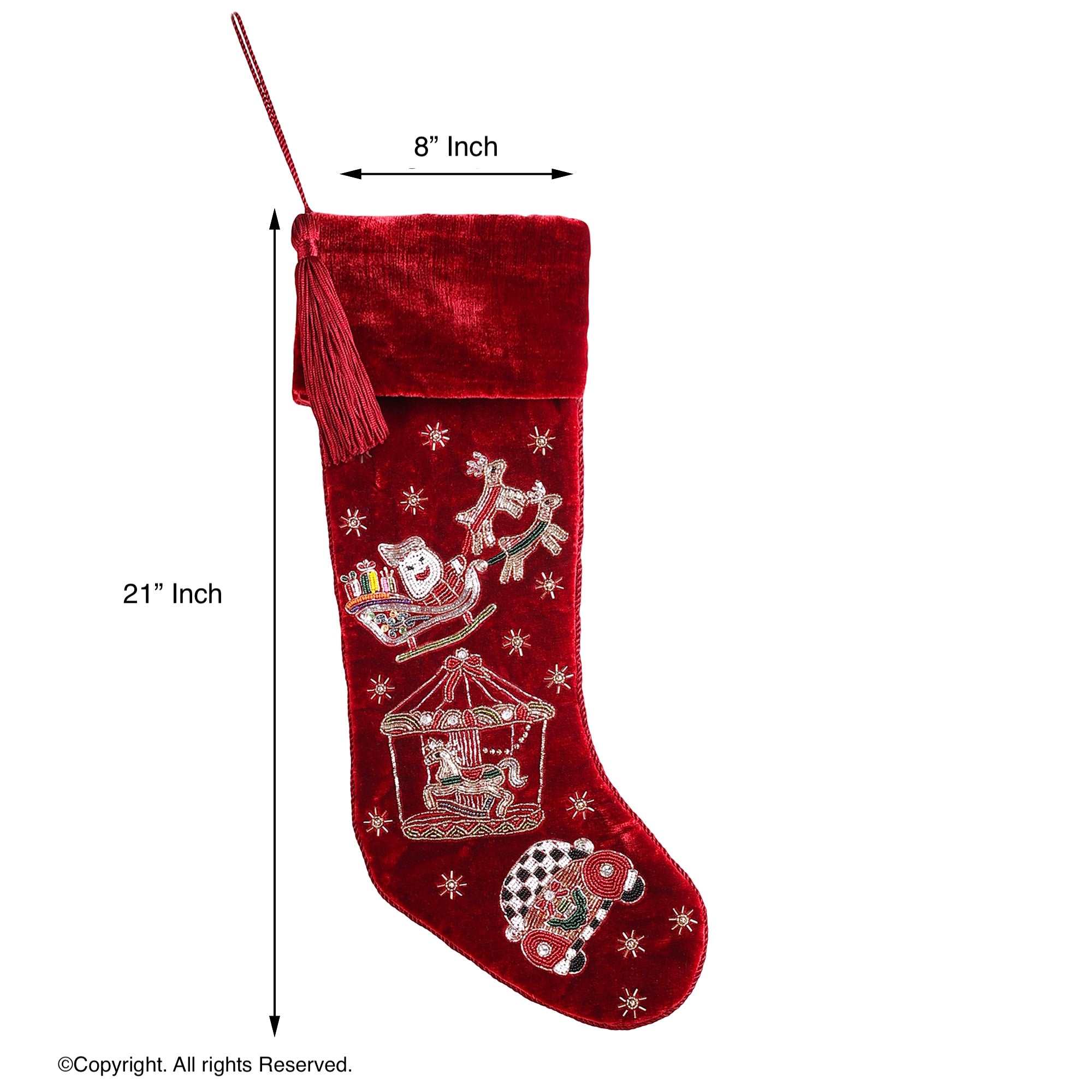 PERSONALISED SANTA HOLIDAY RIDE RED VELVET CHRISTMAS STOCKING