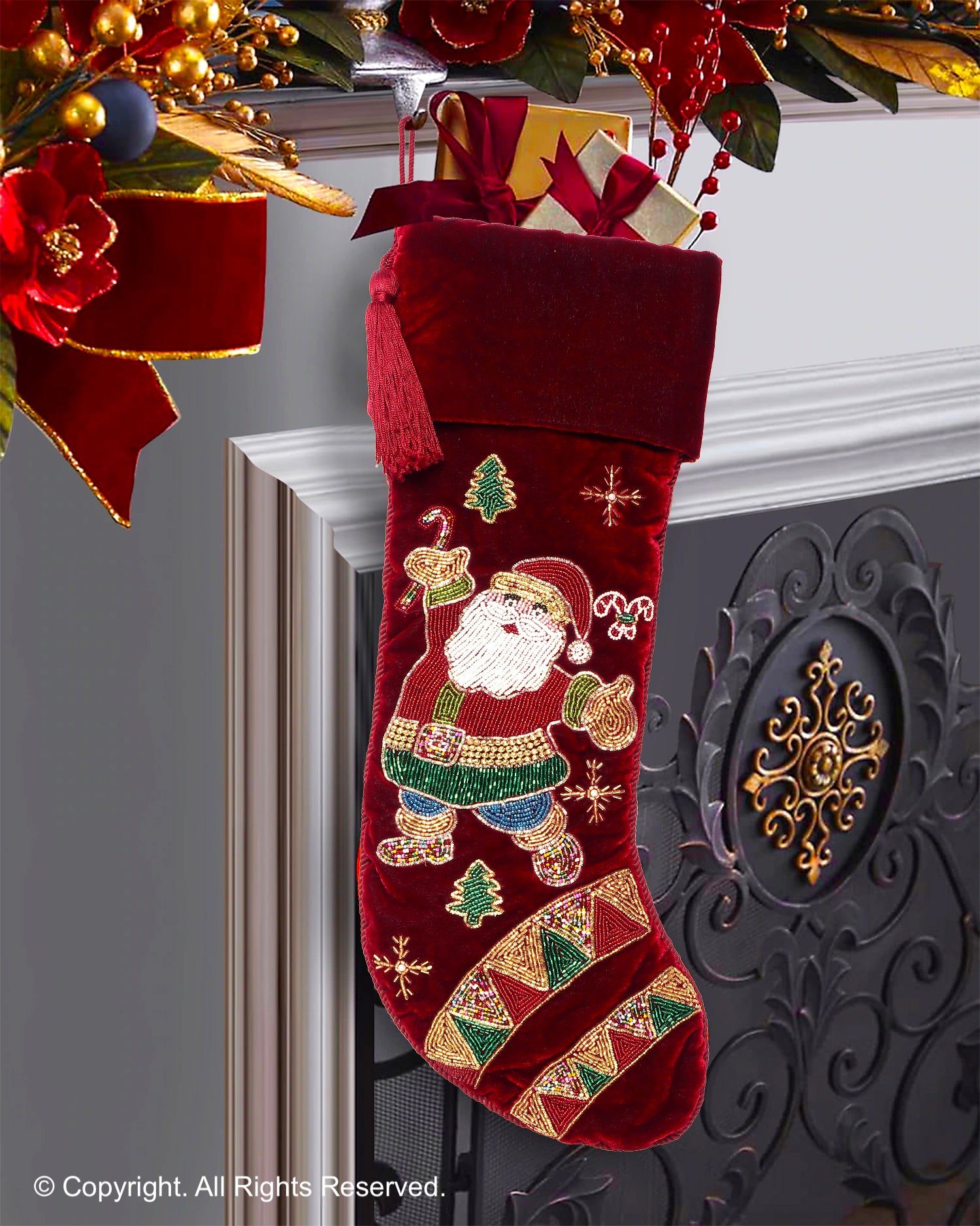 PERSONALISED SANTA DANCE PARTY  RED VELVET CHRISTMAS STOCKING