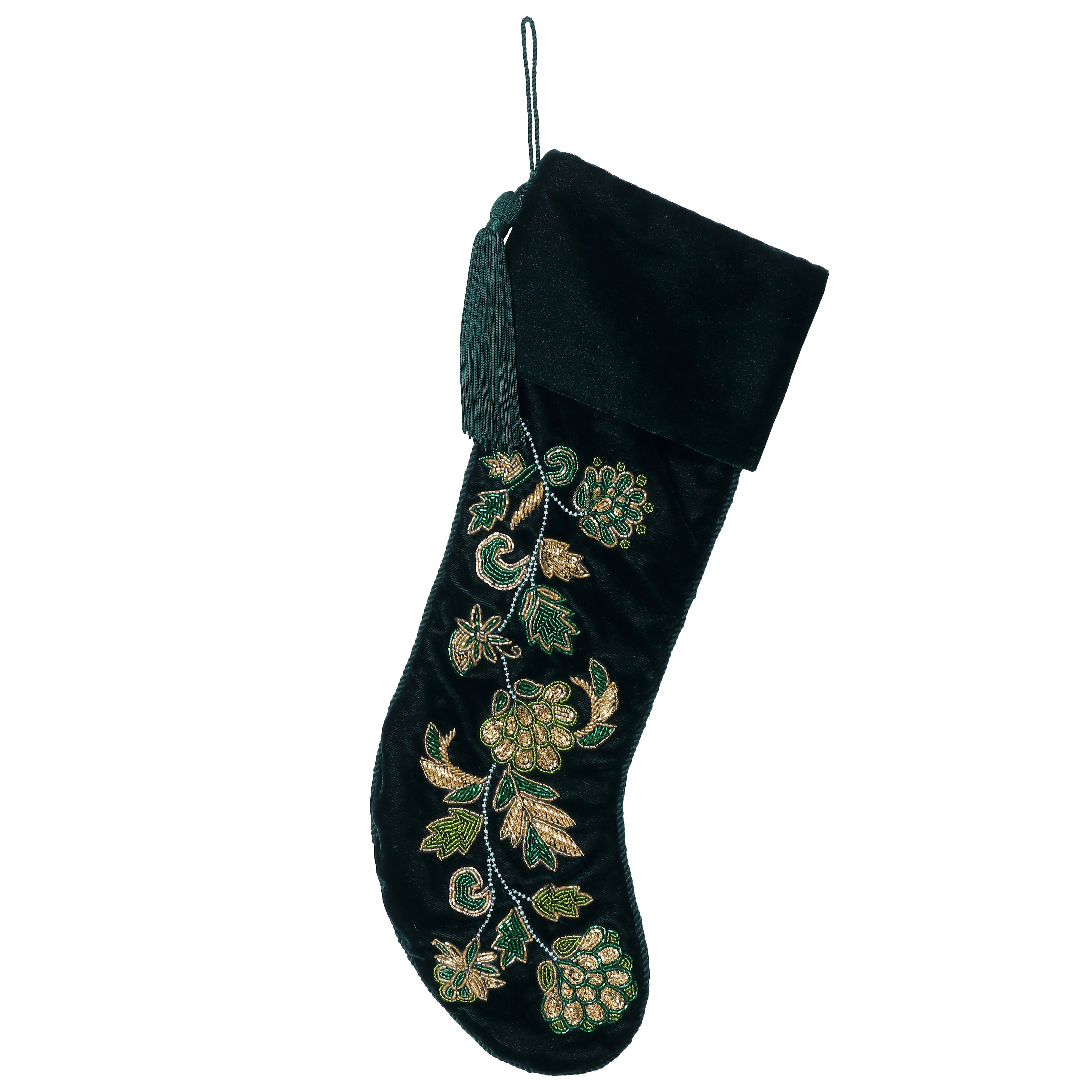 PERSONALISED GREEN FLORAL VELVET CHRISTMAS STOCKING