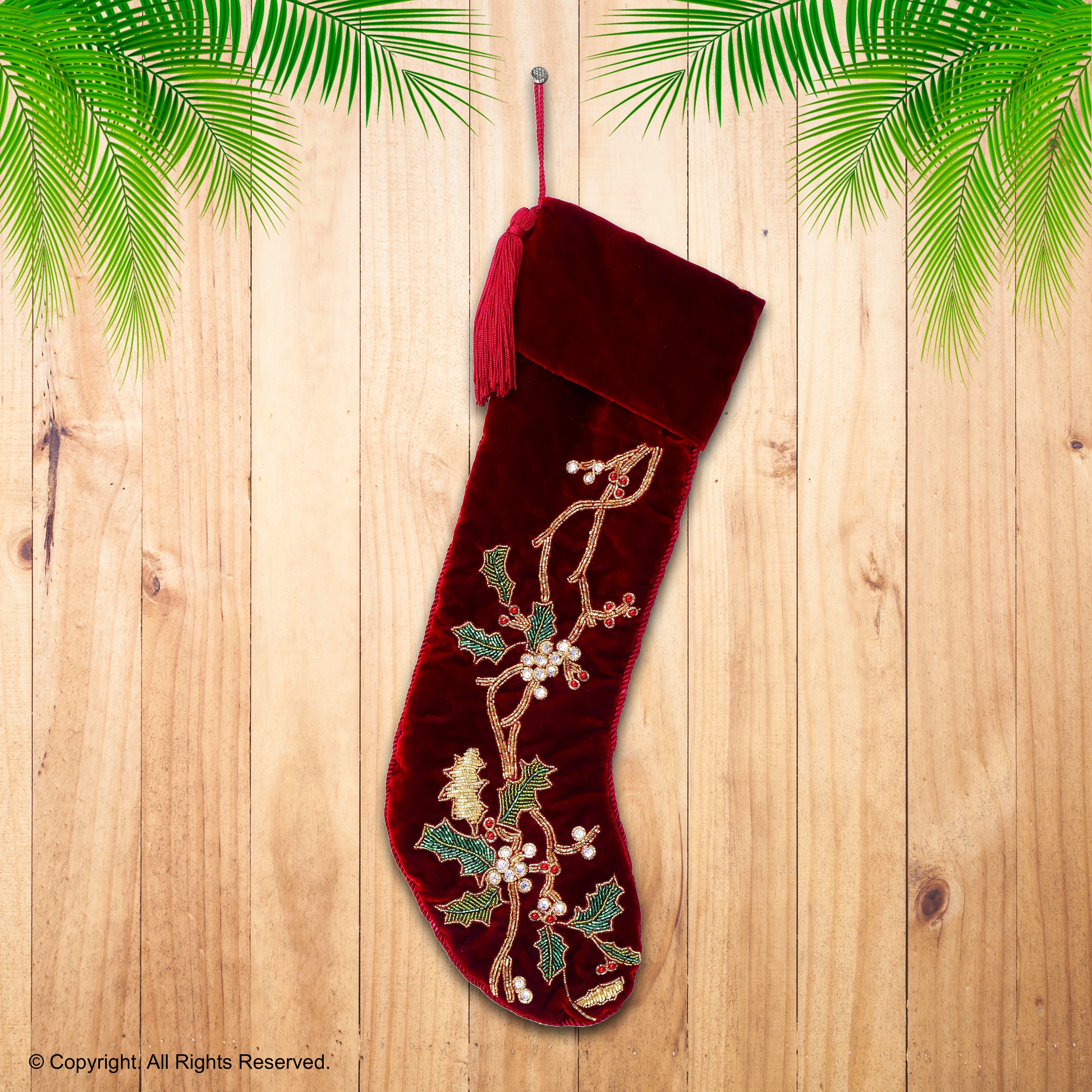 PERSONALISED FLORAL WREATH RED CHRISTMAS WREATH STOCKING