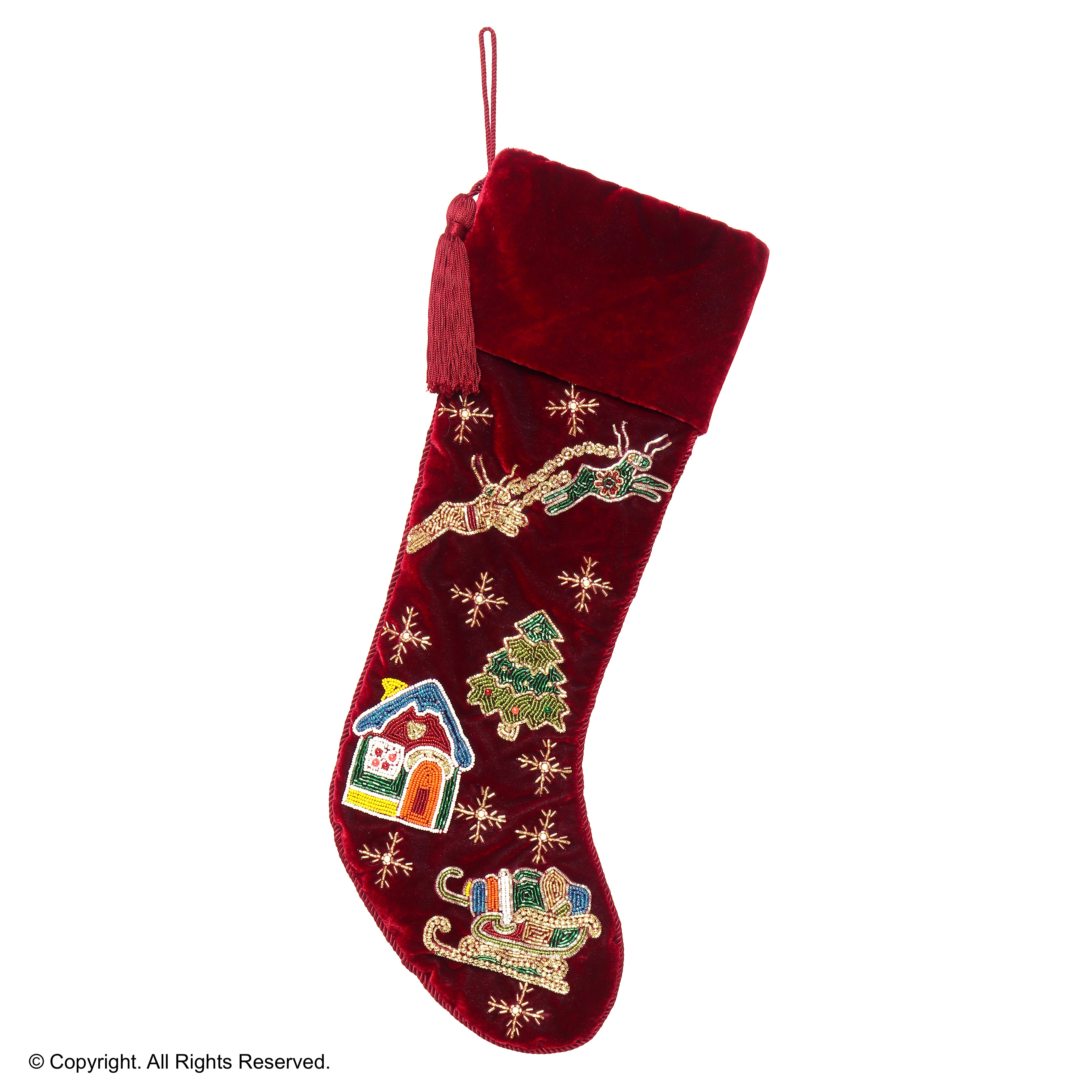 PERSONALISED 'REINDEER OVER THE CITY' RED VELVET CHRISTMAS STOCKING