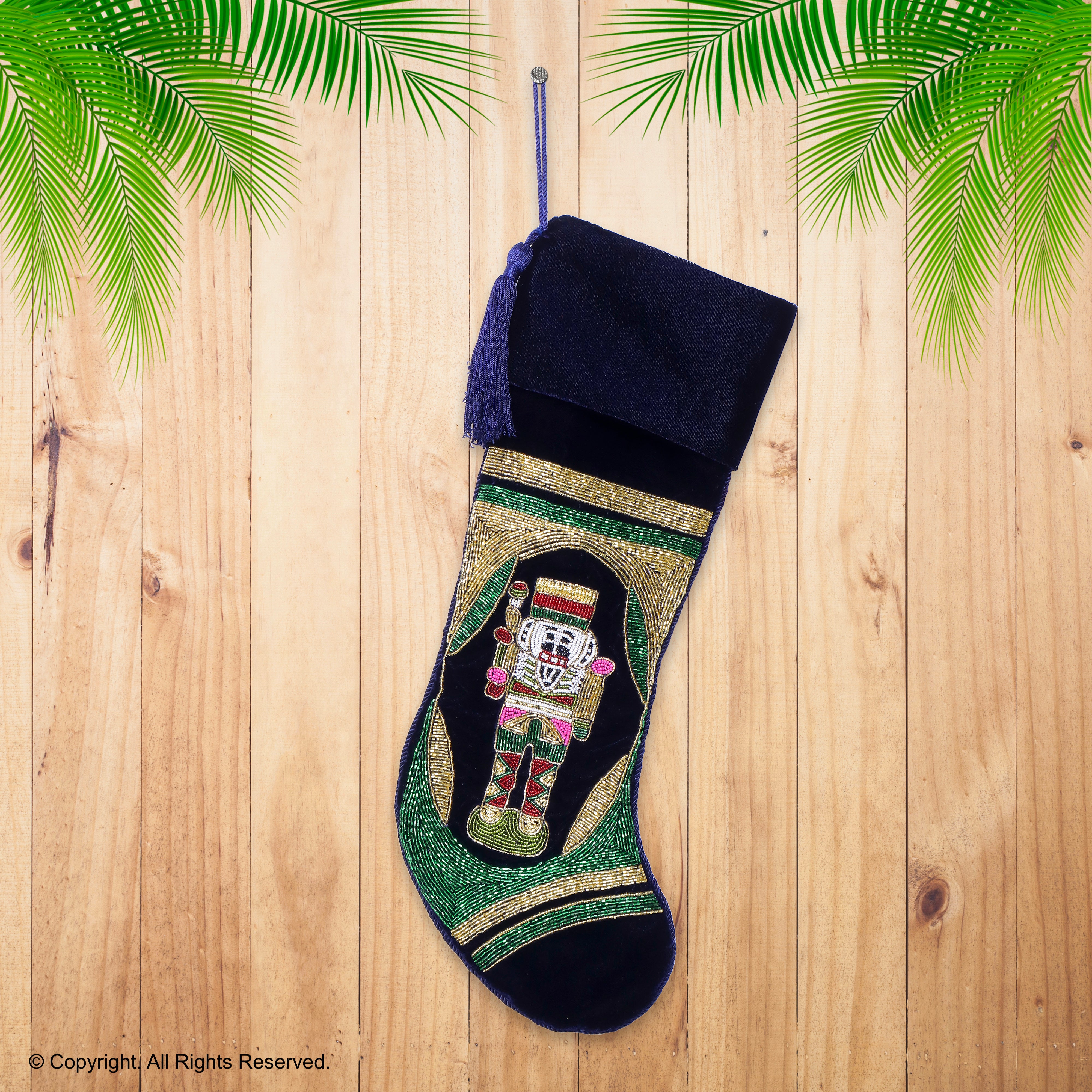 PERSONALISED NUTCRACKER NAVY BLUE VELVET CHRISTMAS STOCKING