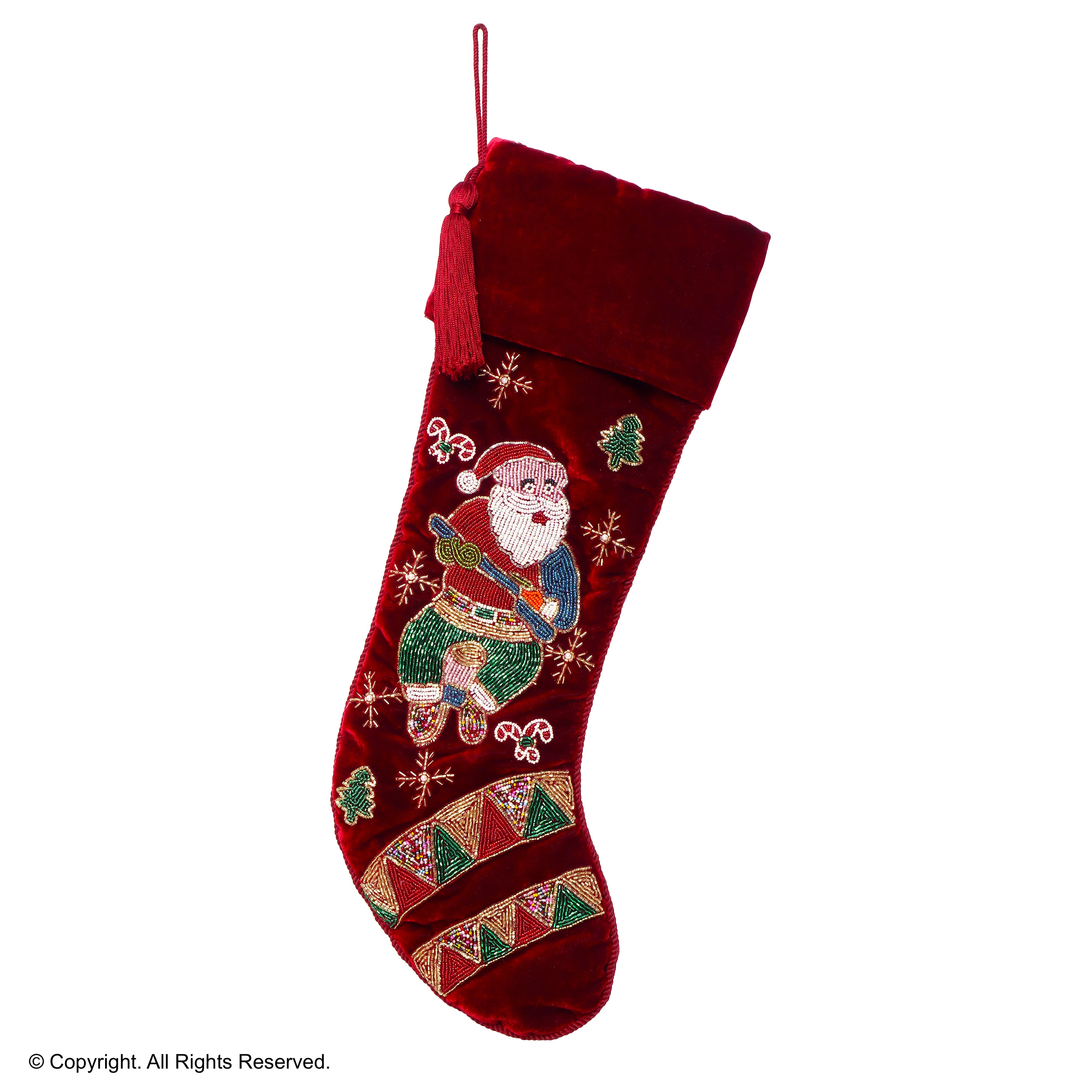 PERSONALISED MUSICAL SANTA RED VELVET CHRISTMAS STOCKING