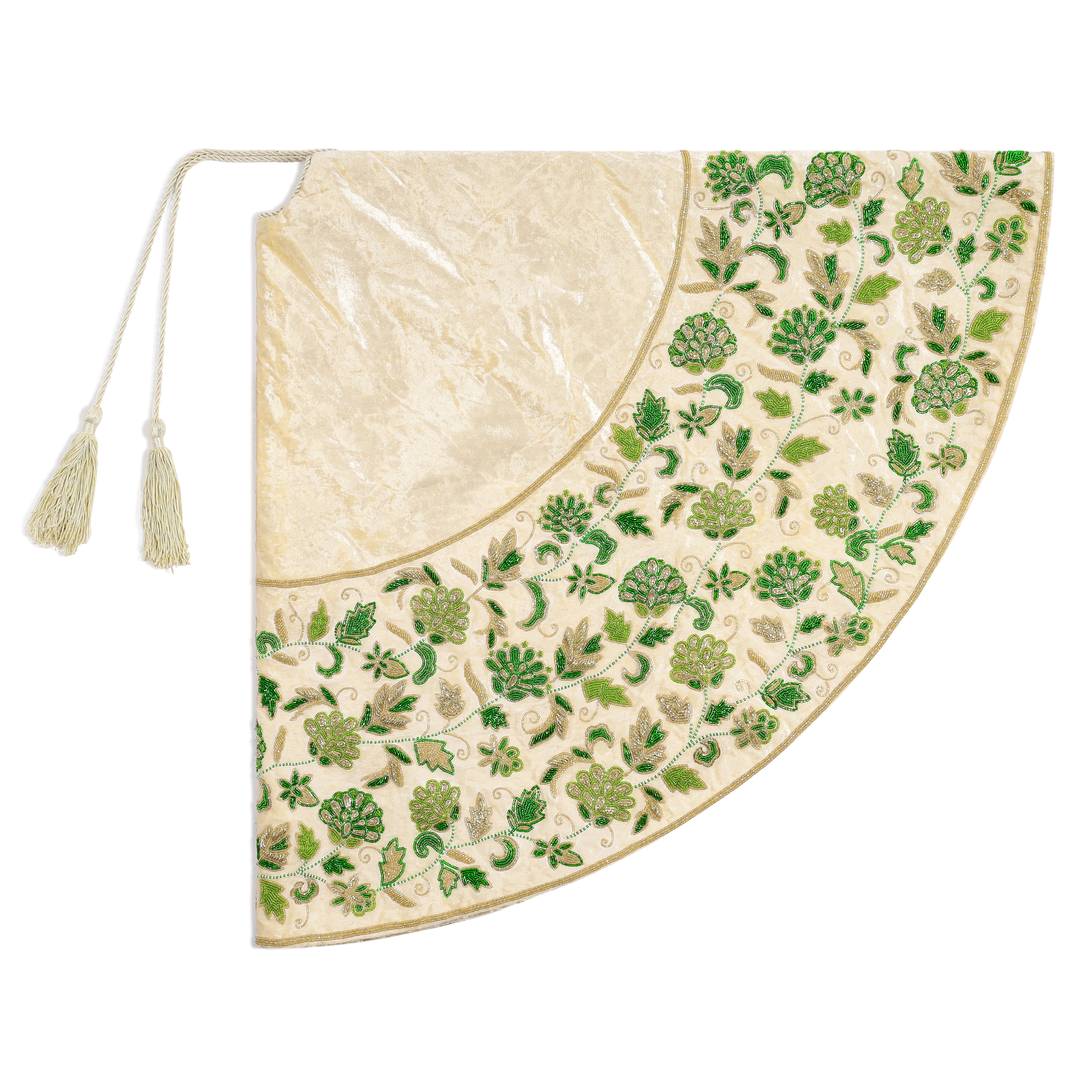 Cream Floral Fantasy Velvet Christmas Tree Skirt