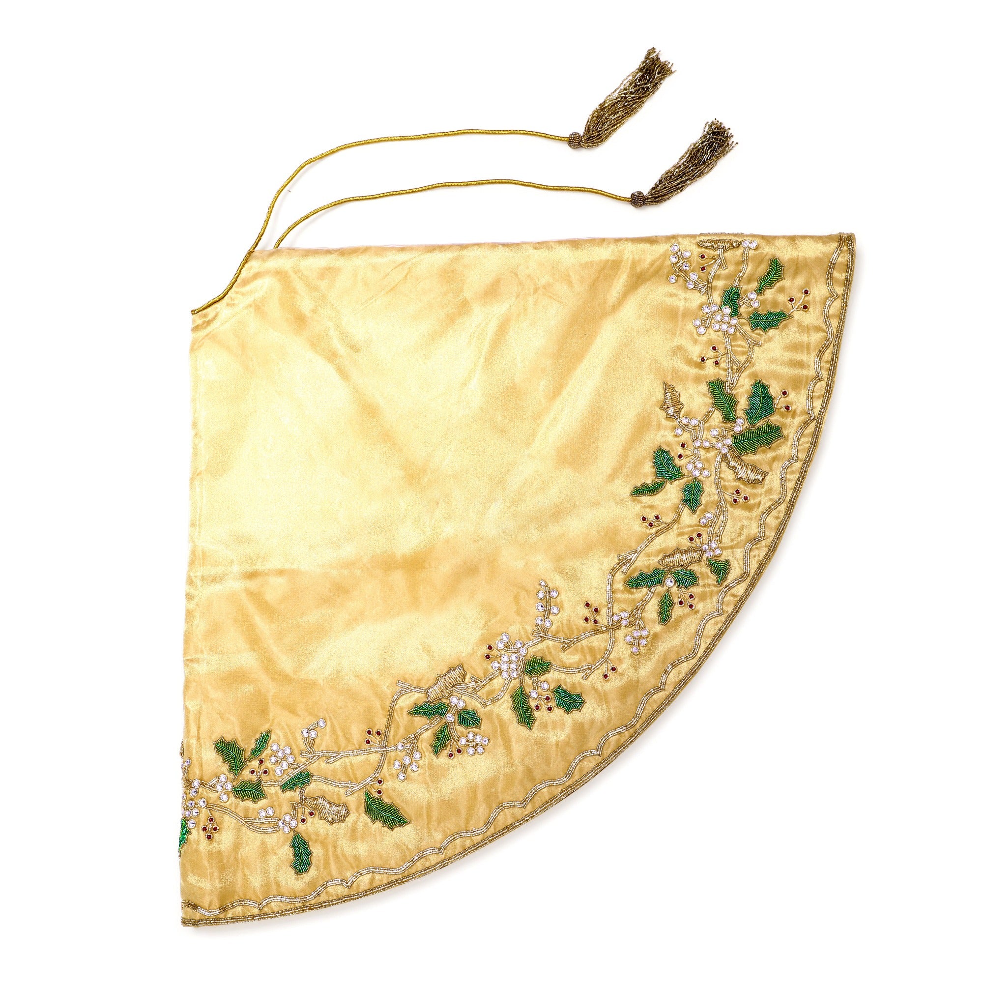 Floral Wreath Gold Christmas Wreath Tree Skirt