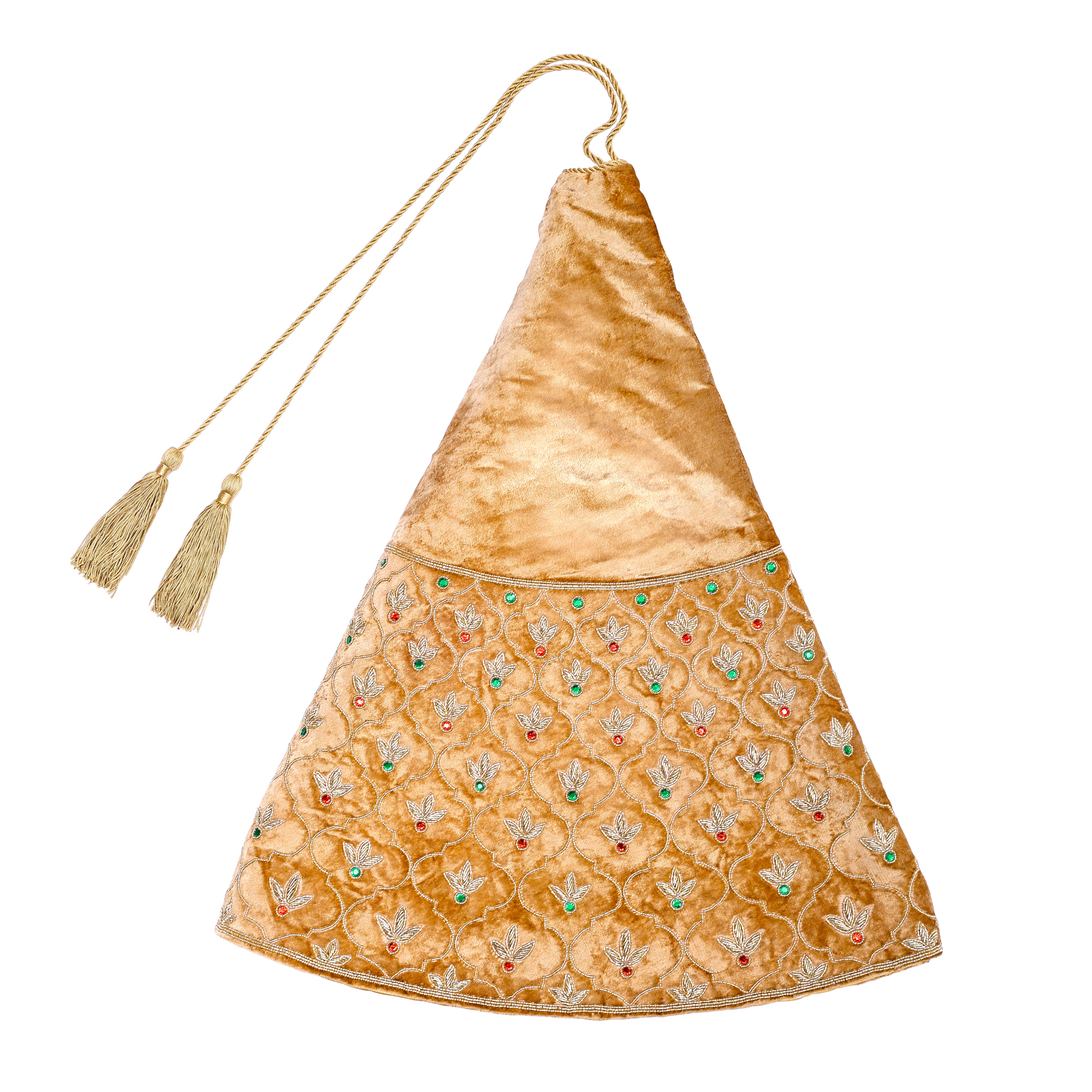 Golden Holiday leaf Velvet Christmas Tree Skirt