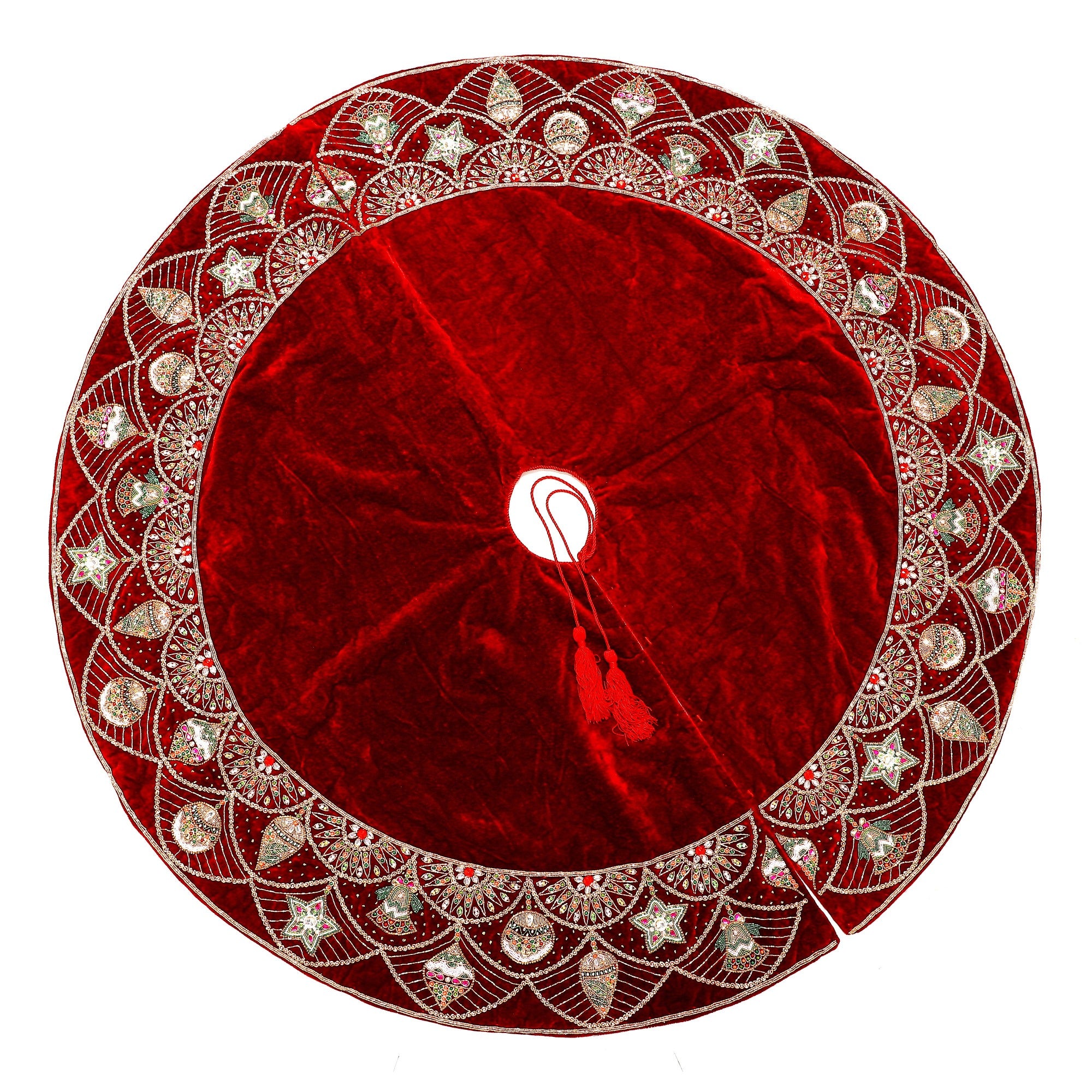 Ornament Charm Red Velvet Christmas Tree Skirt