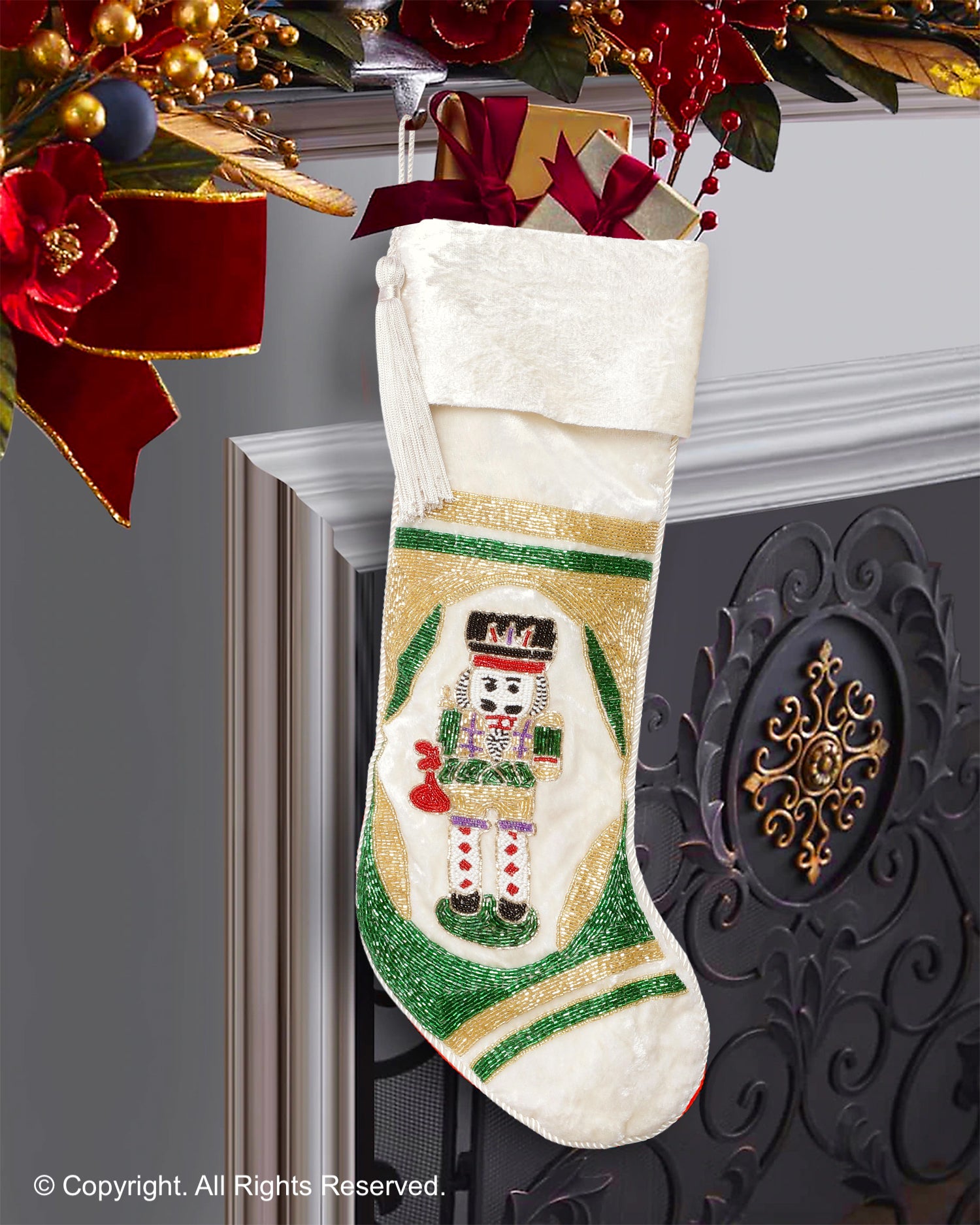 PERSONALISED NUTCRACKER WHITE VELVET CHRISTMAS STOCKING