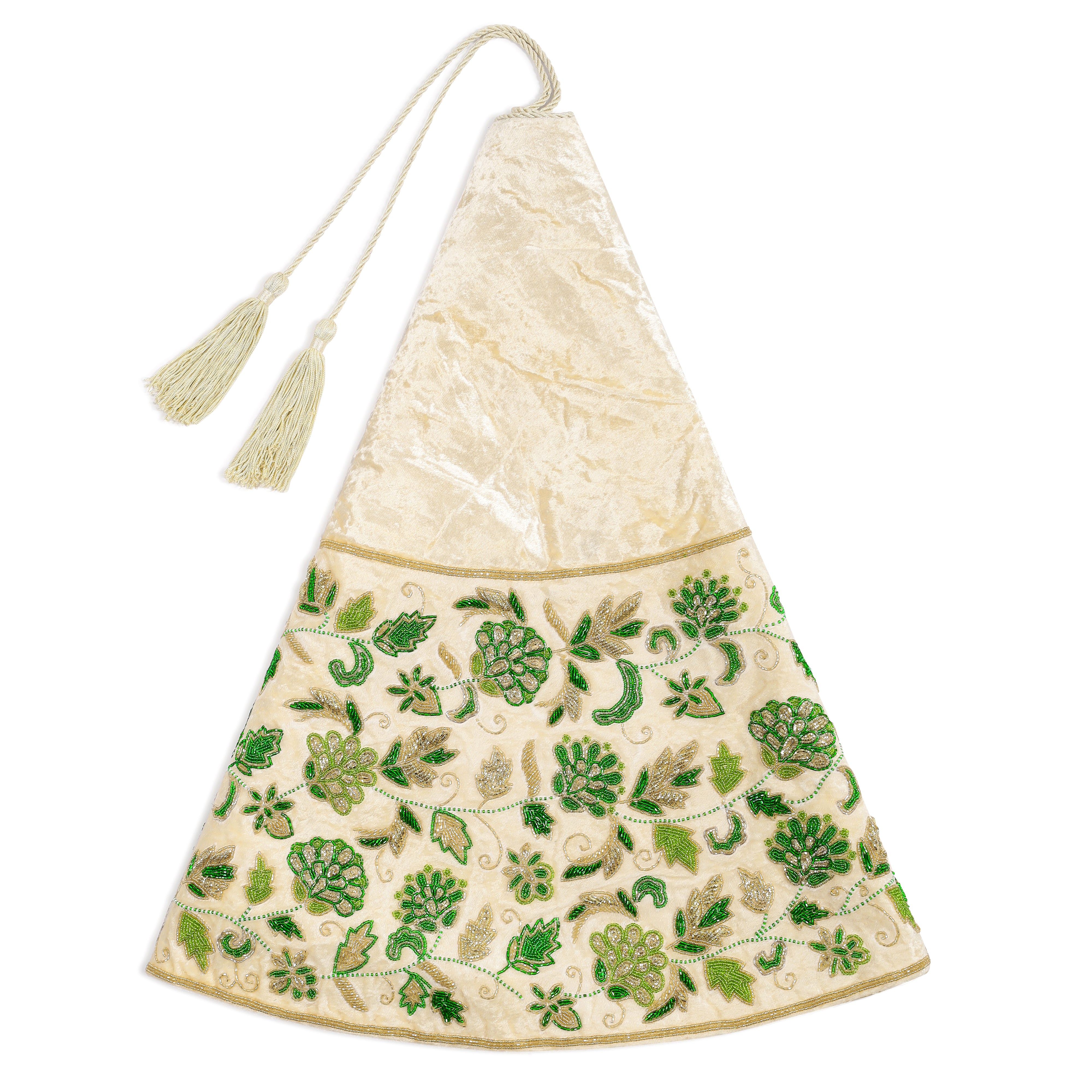 Cream Floral Fantasy Velvet Christmas Tree Skirt