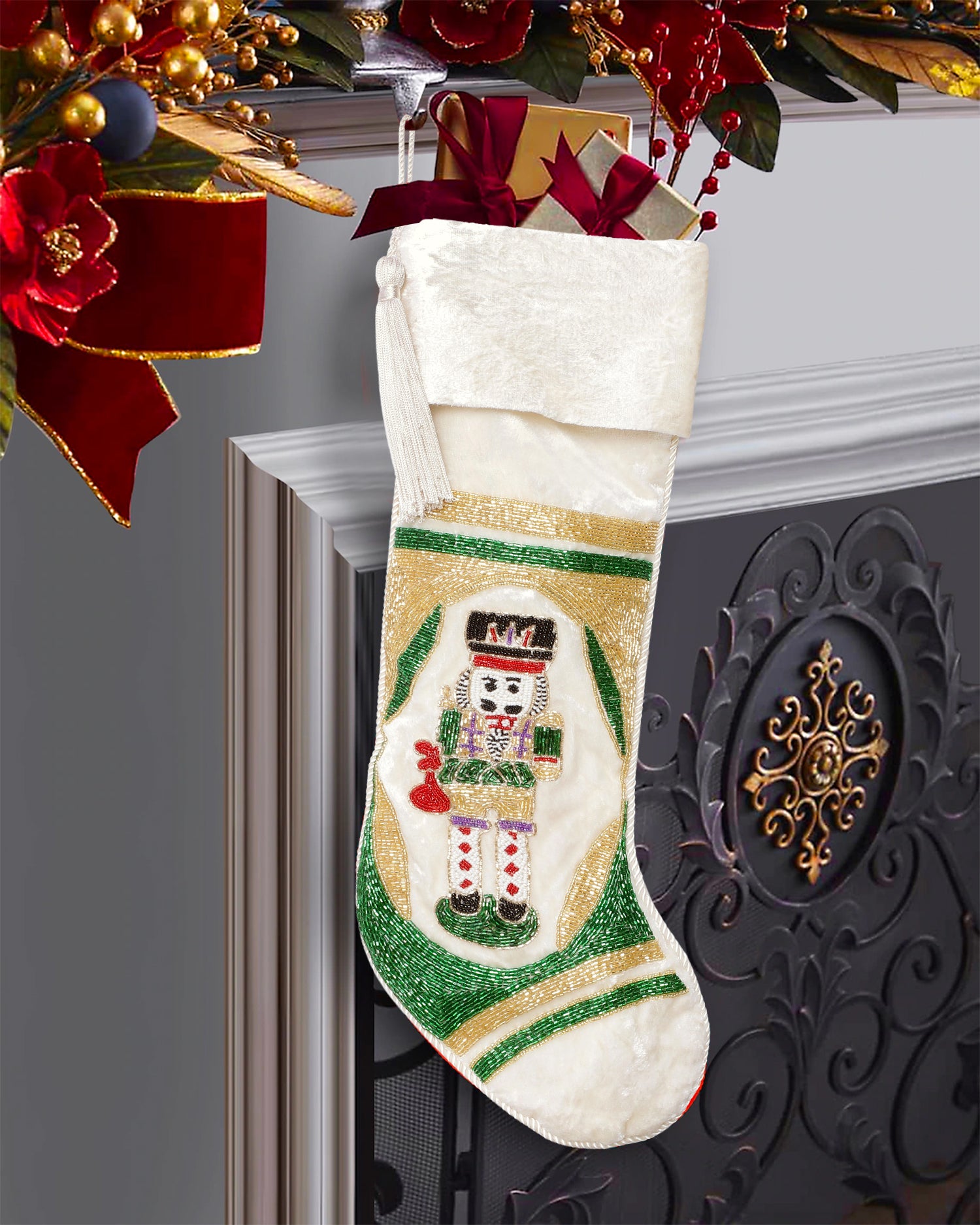 Nutcracker Christmas stocking set of 4. Red, Green, Blue, White Nutcracker Stockings christmas decorations fireplace Decoration