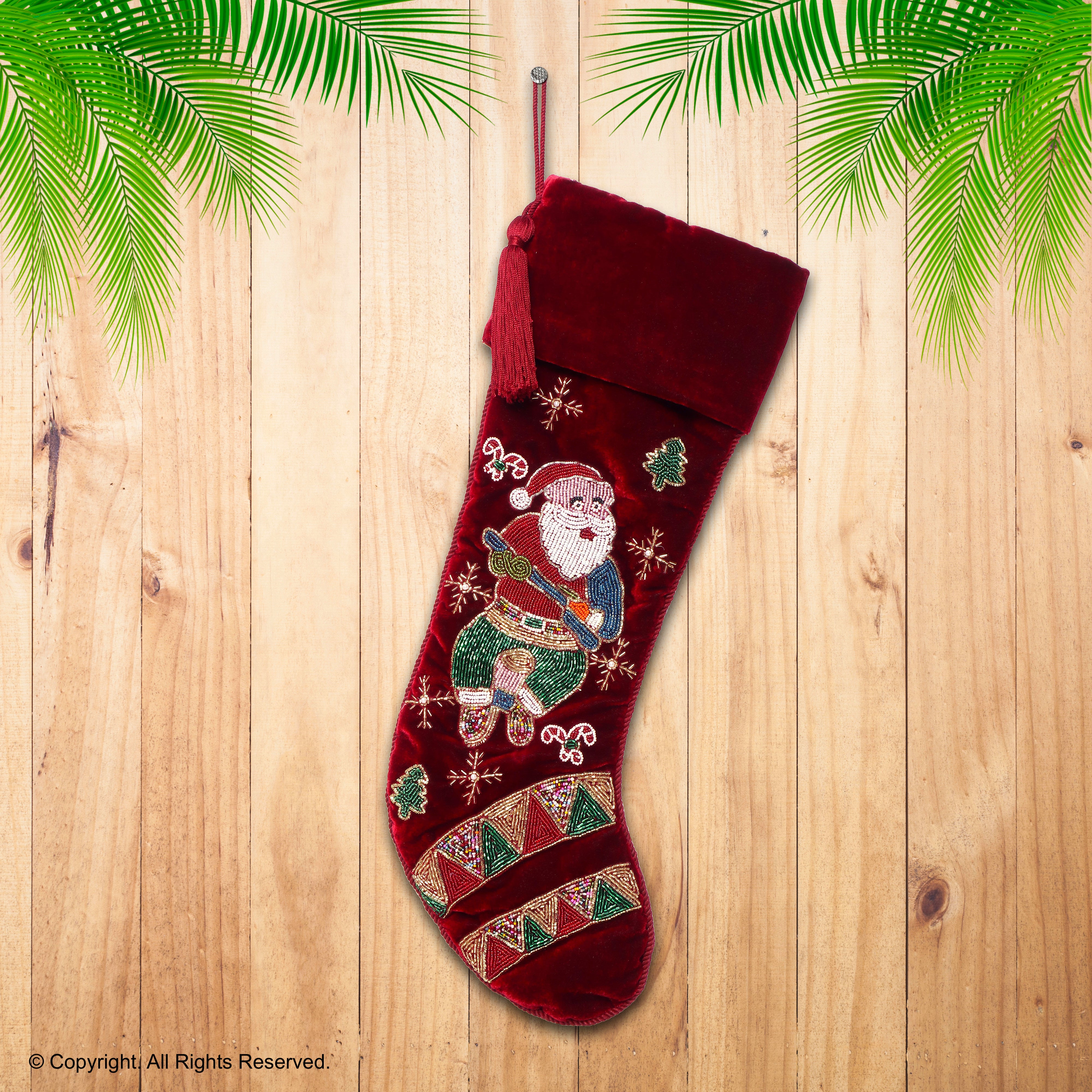 PERSONALISED MUSICAL SANTA RED VELVET CHRISTMAS STOCKING