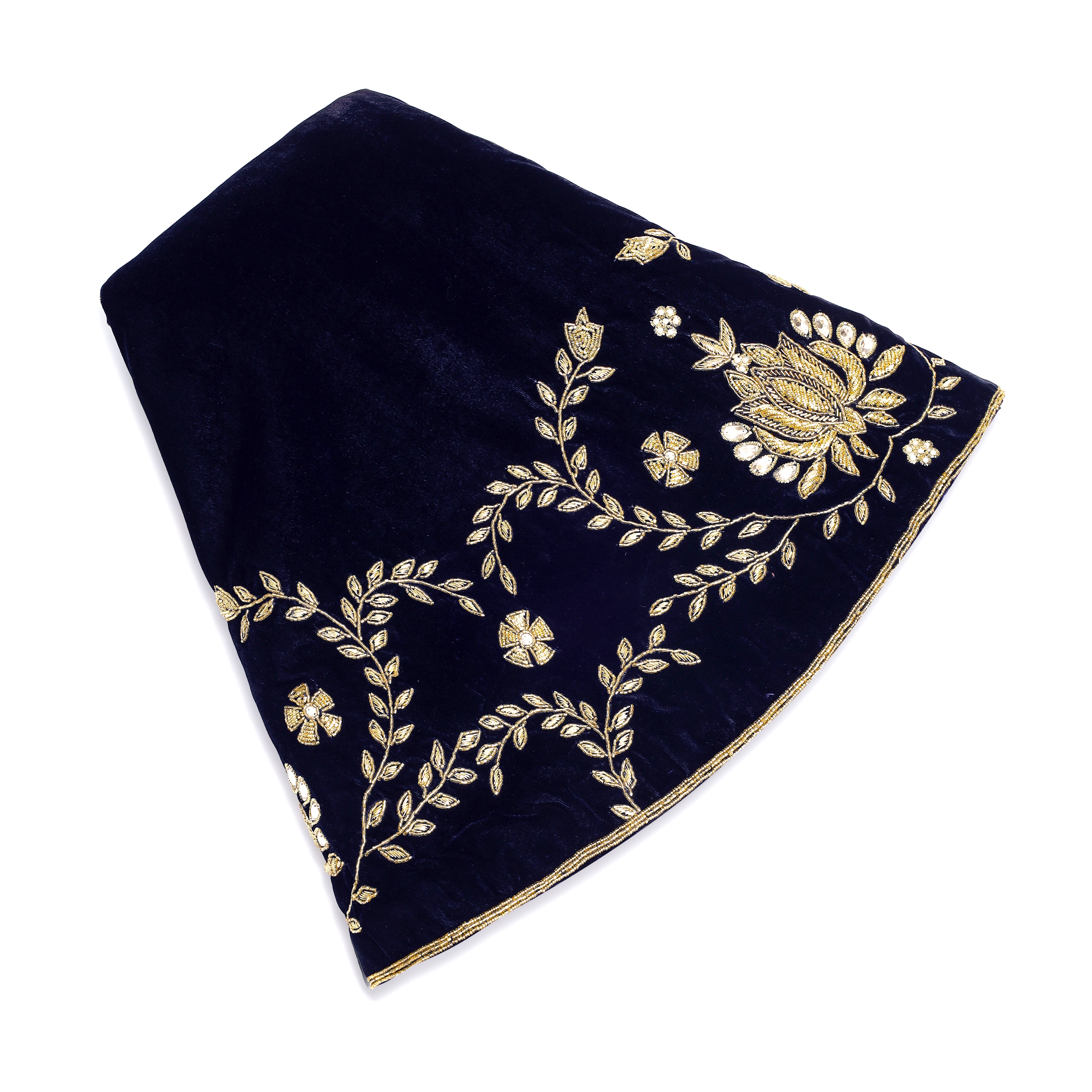 Beaded Lotus Navy Blue Velvet Christmas Tree Skirt