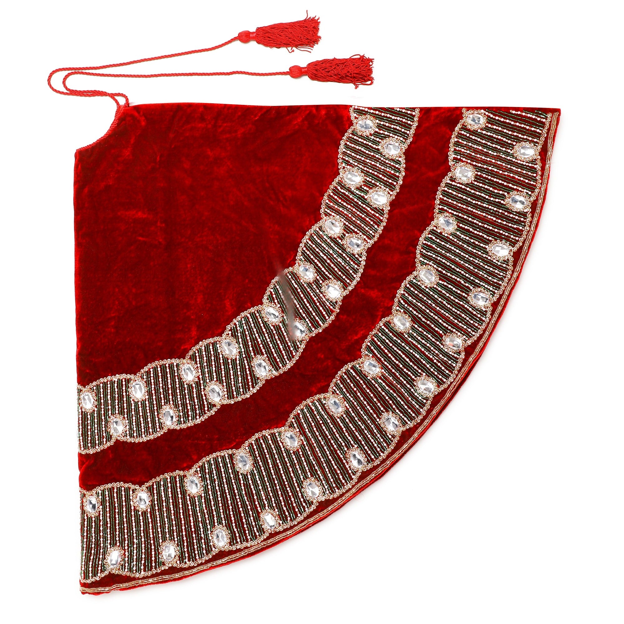 Spiral Charm Red Velvet Christmas Tree Skirt