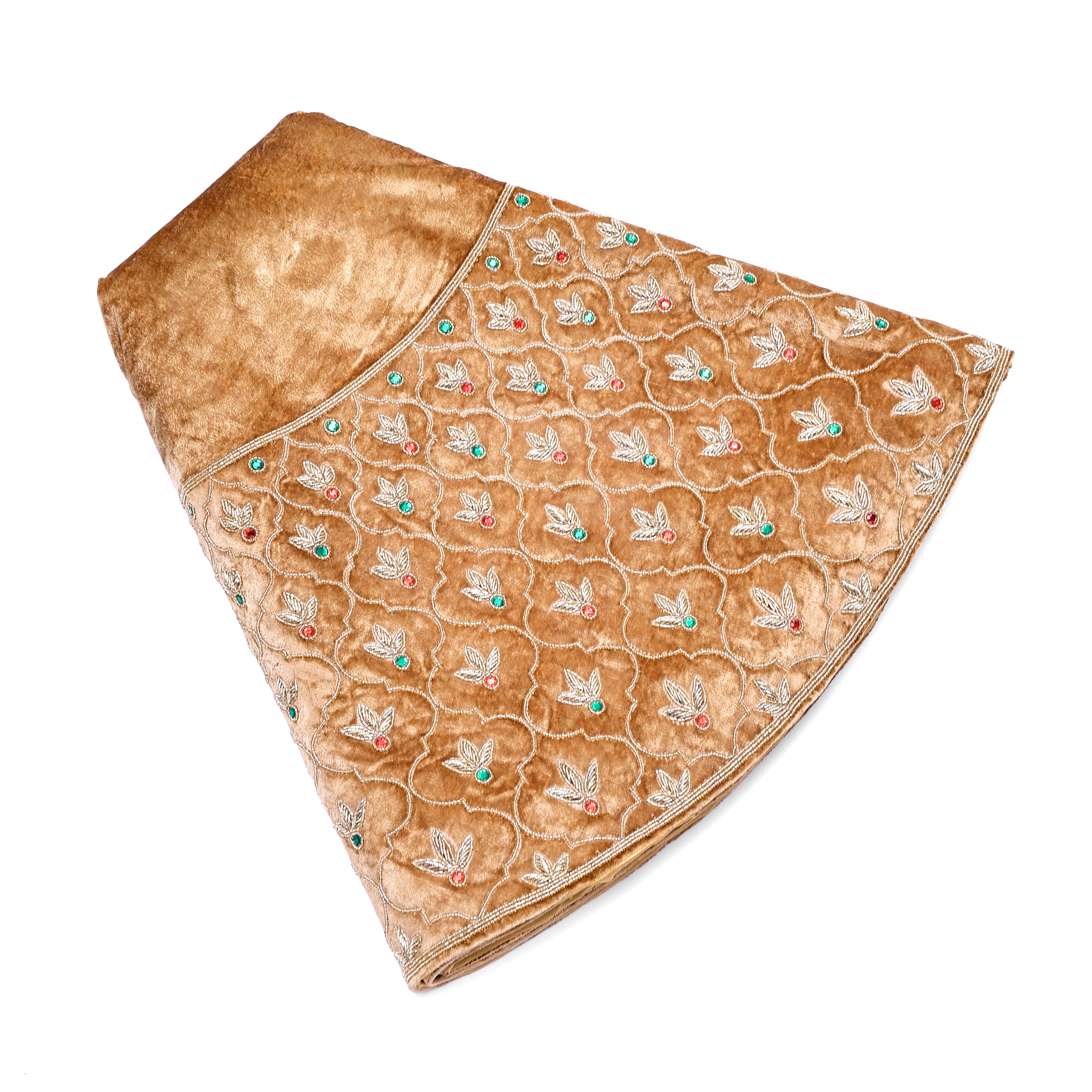 Golden Holiday leaf Velvet Christmas Tree Skirt