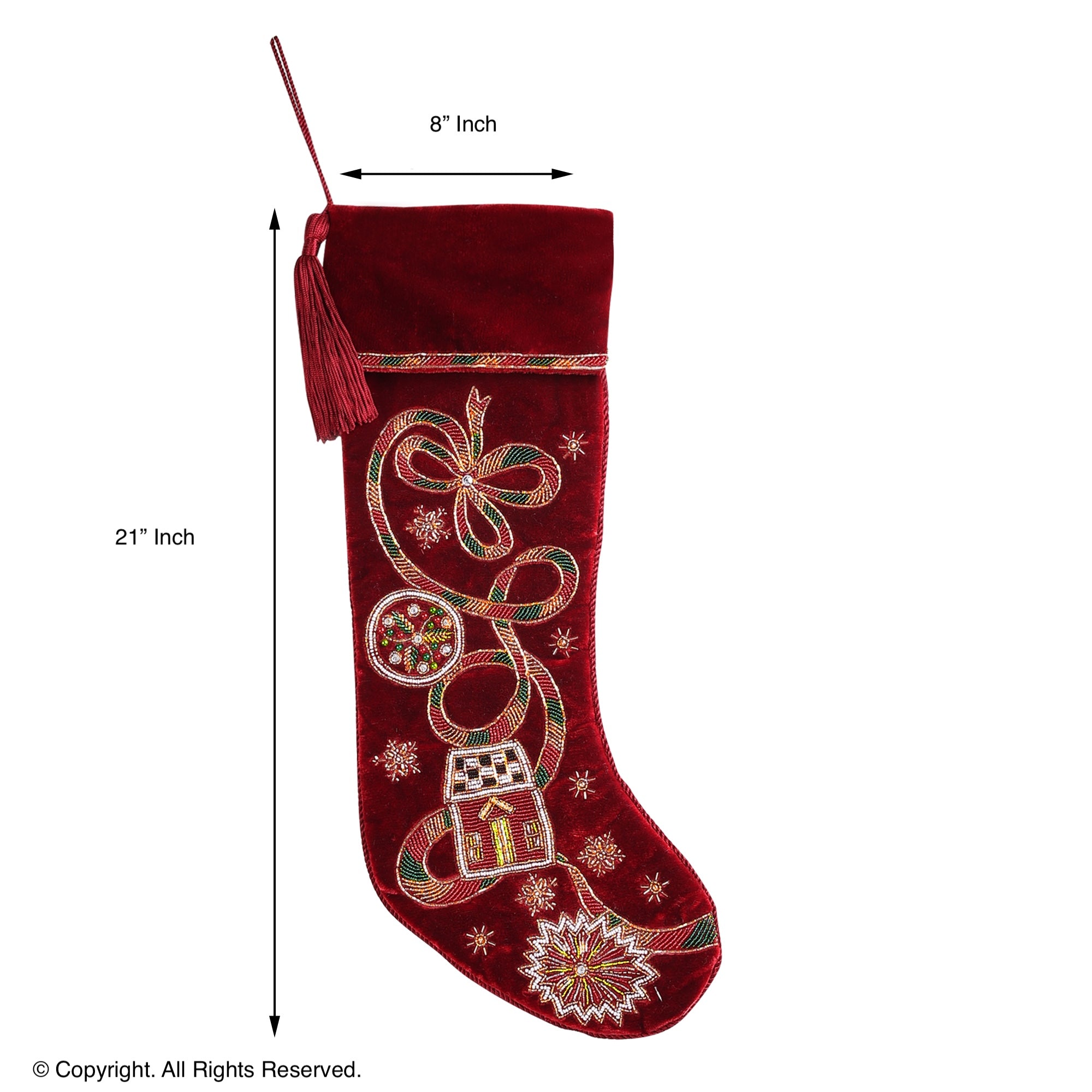 PERSONALISED HOLIDAY RIBBON RED VELVET CHRISTMAS STOCKING