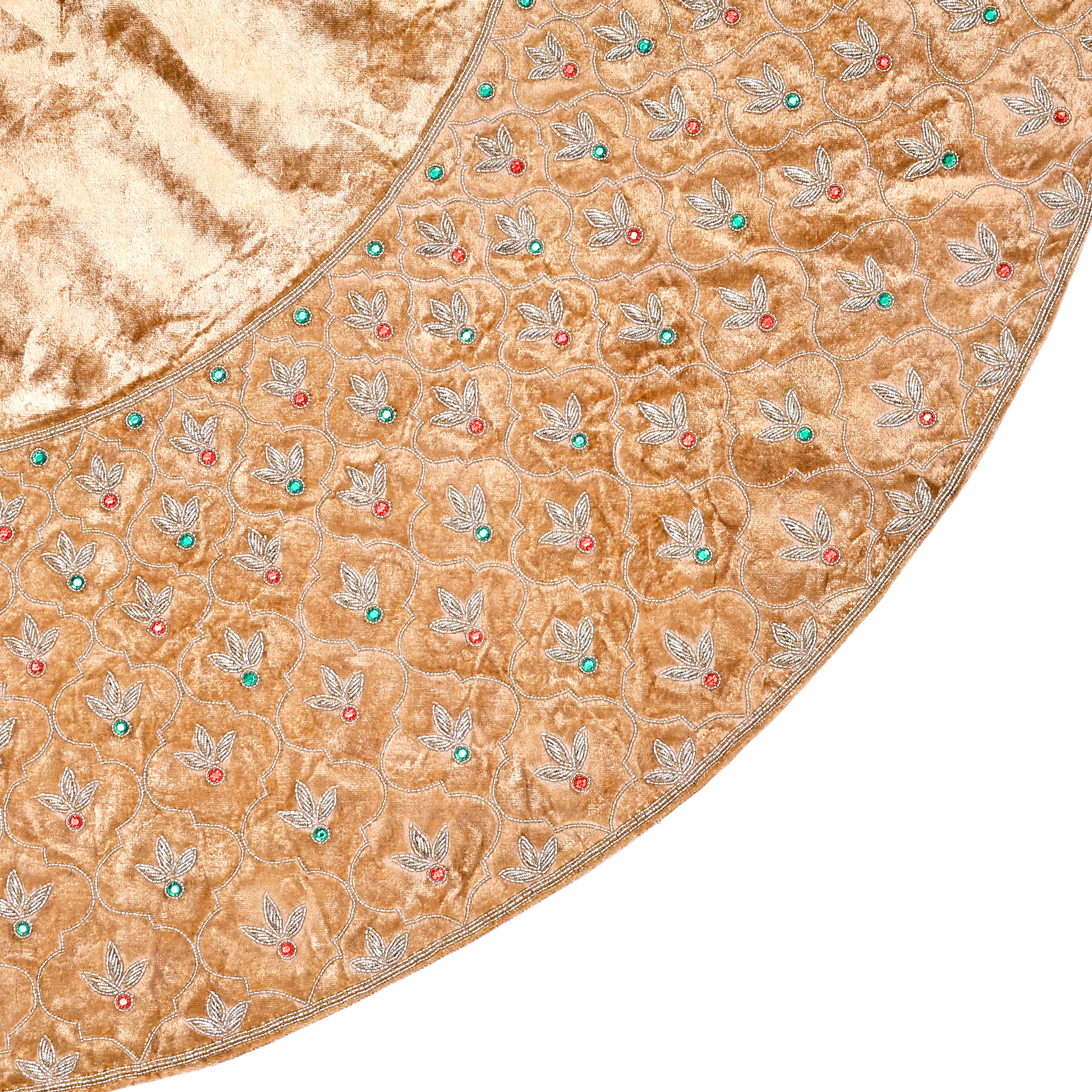 Golden Holiday leaf Velvet Christmas Tree Skirt