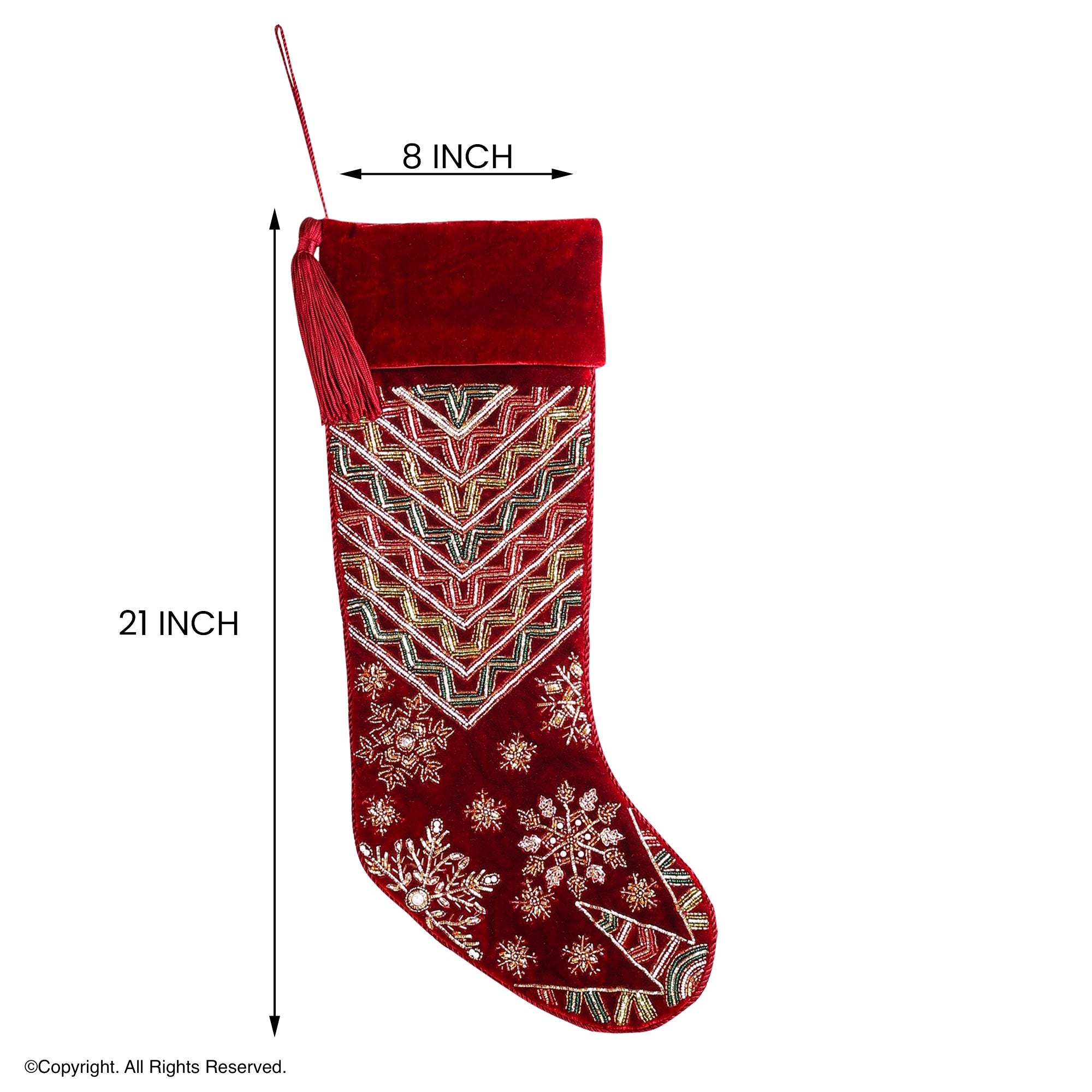 PERSONALISED STARBURST SNOWFLAKE RED VELVET CHRISTMAS STOCKING