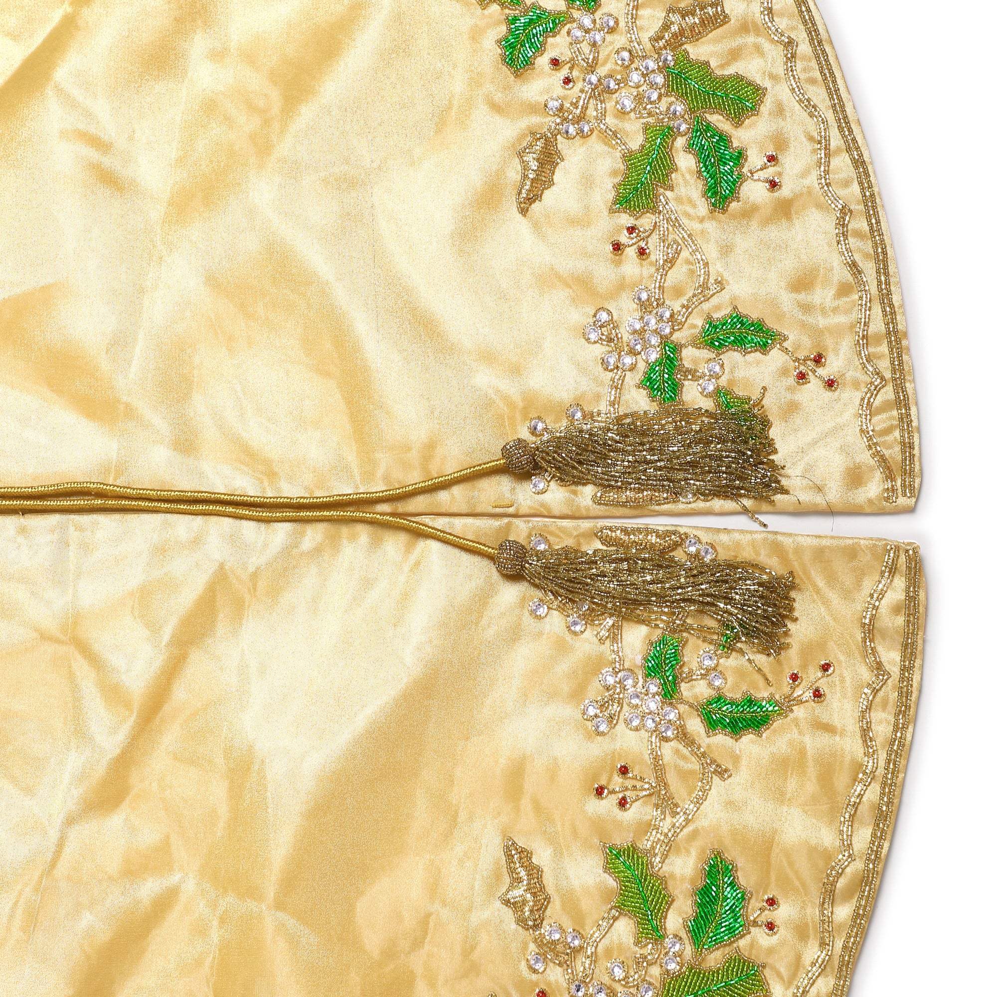 Floral Wreath Gold Christmas Wreath Tree Skirt