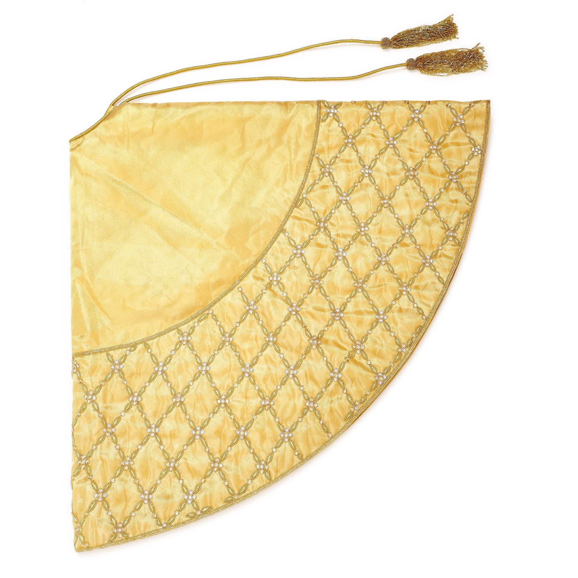Criss Cross Pearl Leaf Gold Christmas Tree Skirt