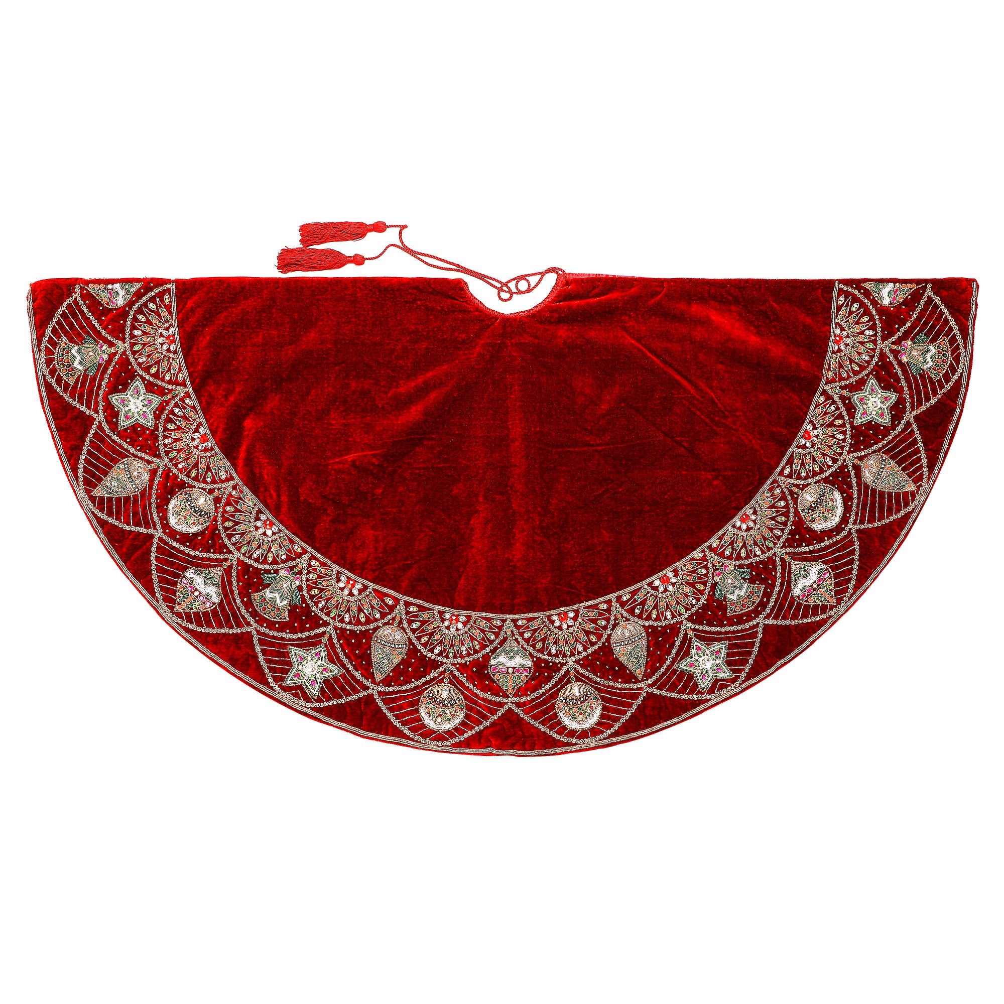 Ornament Charm Red Velvet Christmas Tree Skirt