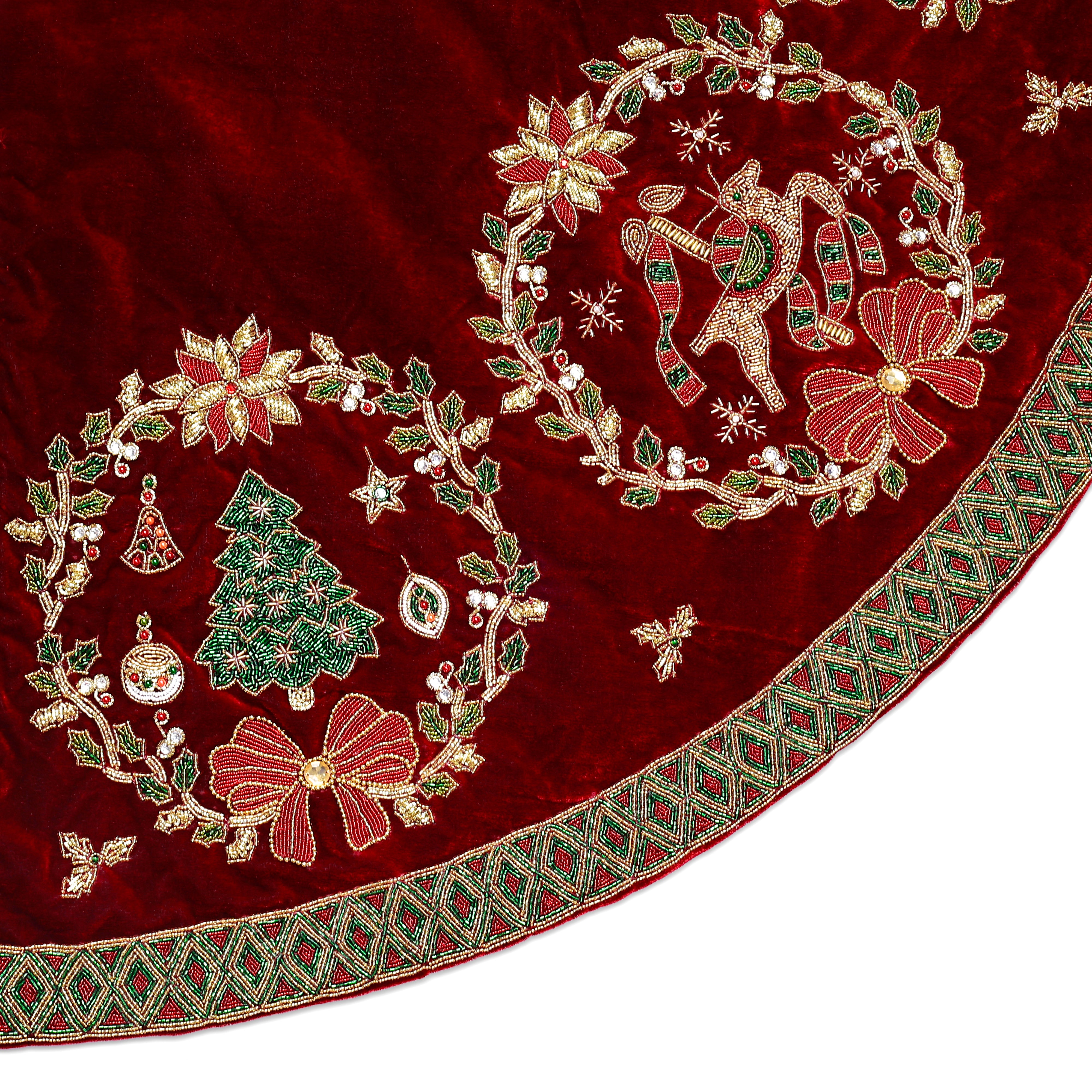 Joyful Wreath Tapestry Red Velvet Christmas Tree Skirt