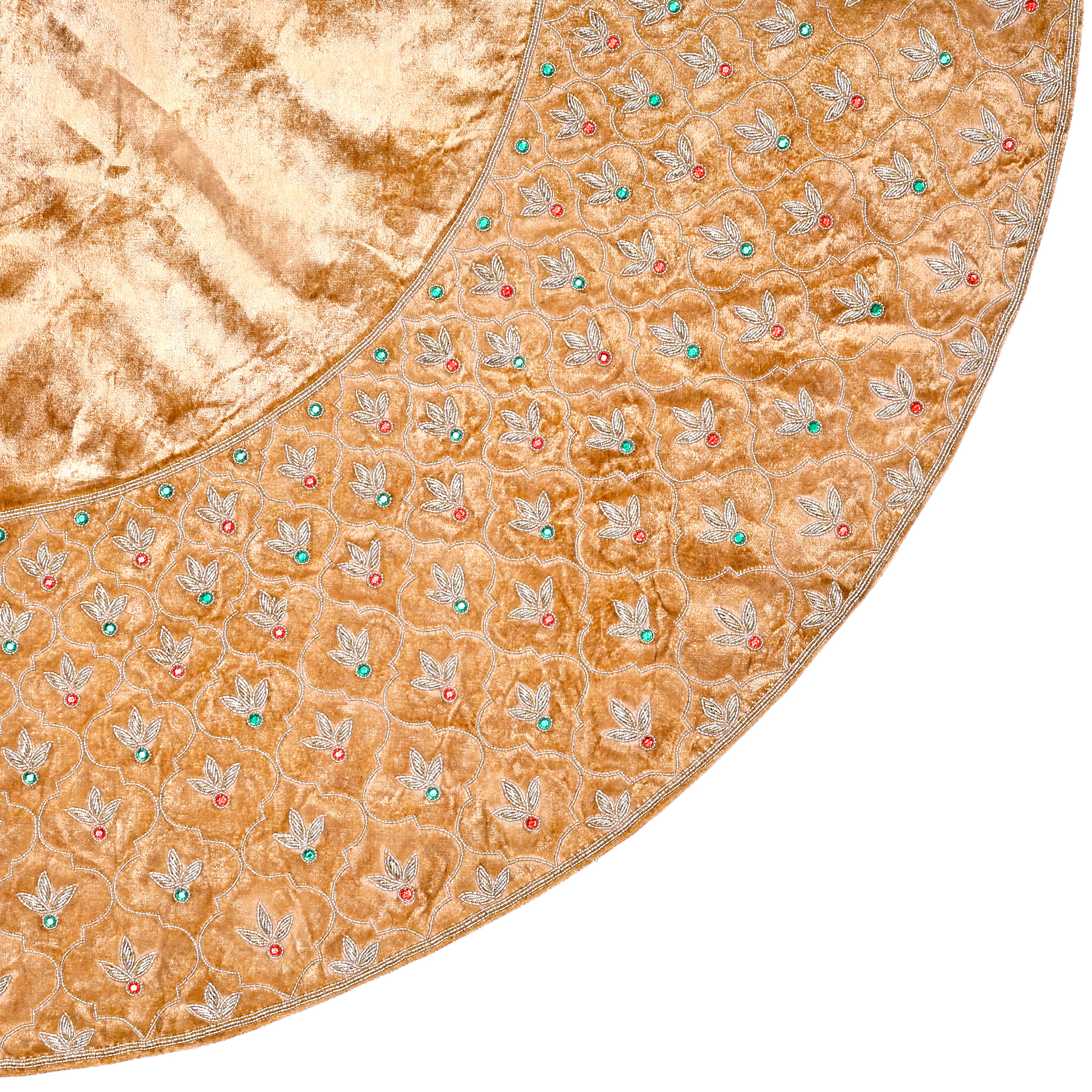 Golden Holiday leaf Velvet Christmas Tree Skirt