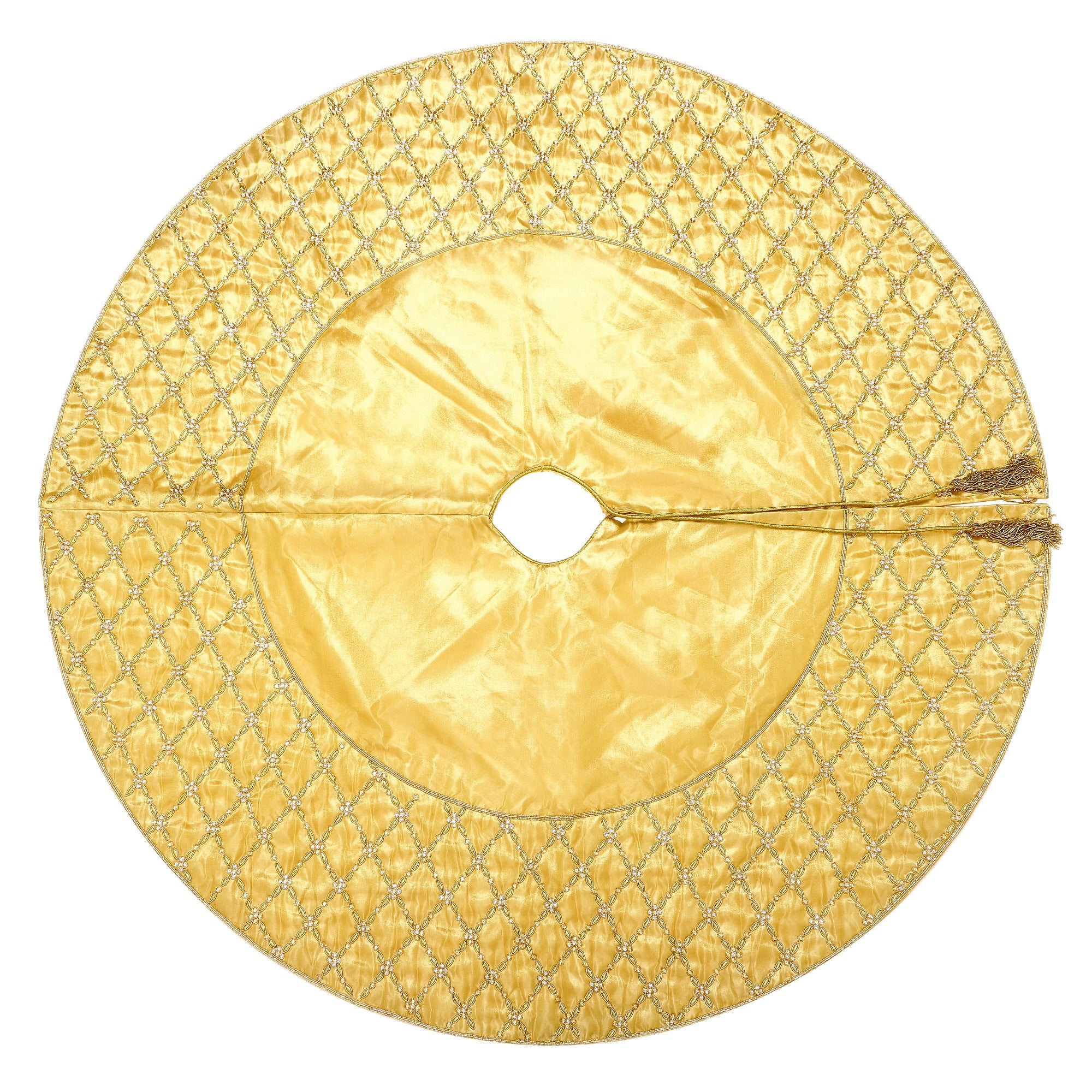 Criss Cross Pearl Leaf Gold Christmas Tree Skirt