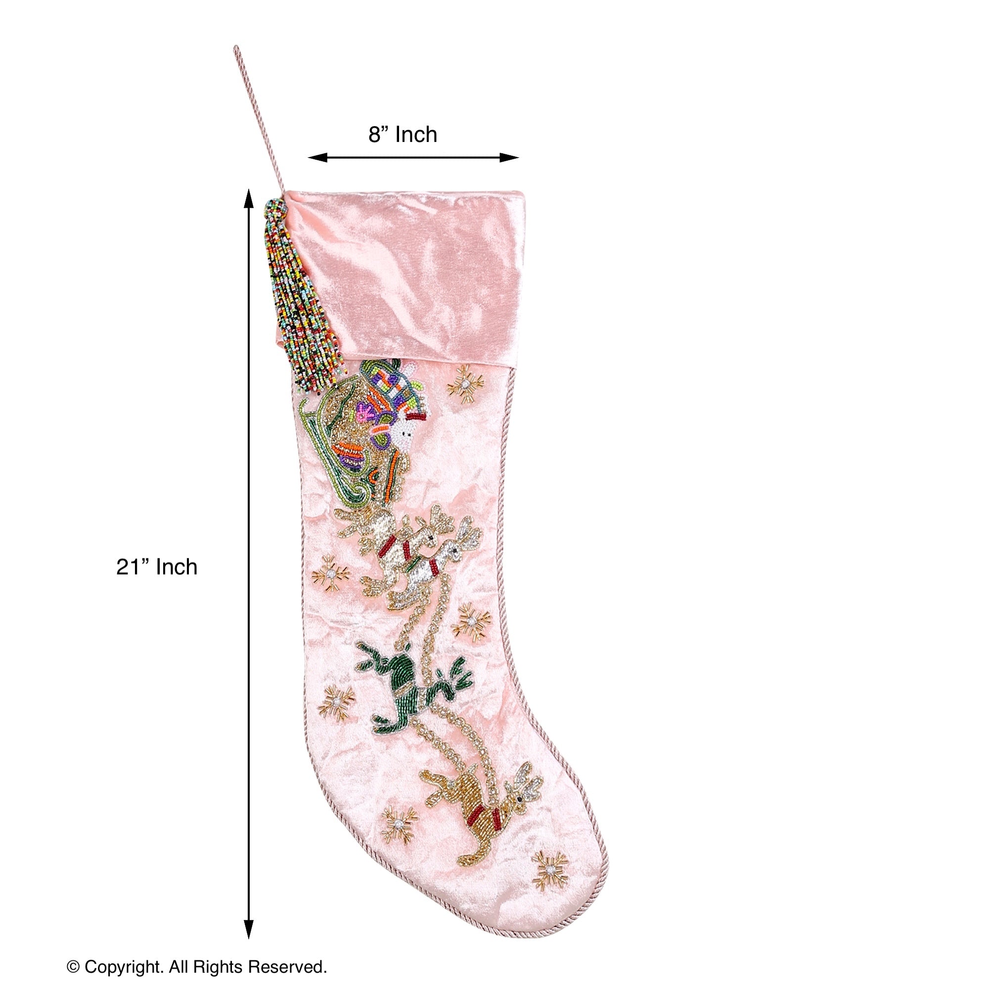 PERSONALISED SANTA CARRIAGE PINK VELVET CHRISTMAS STOCKING