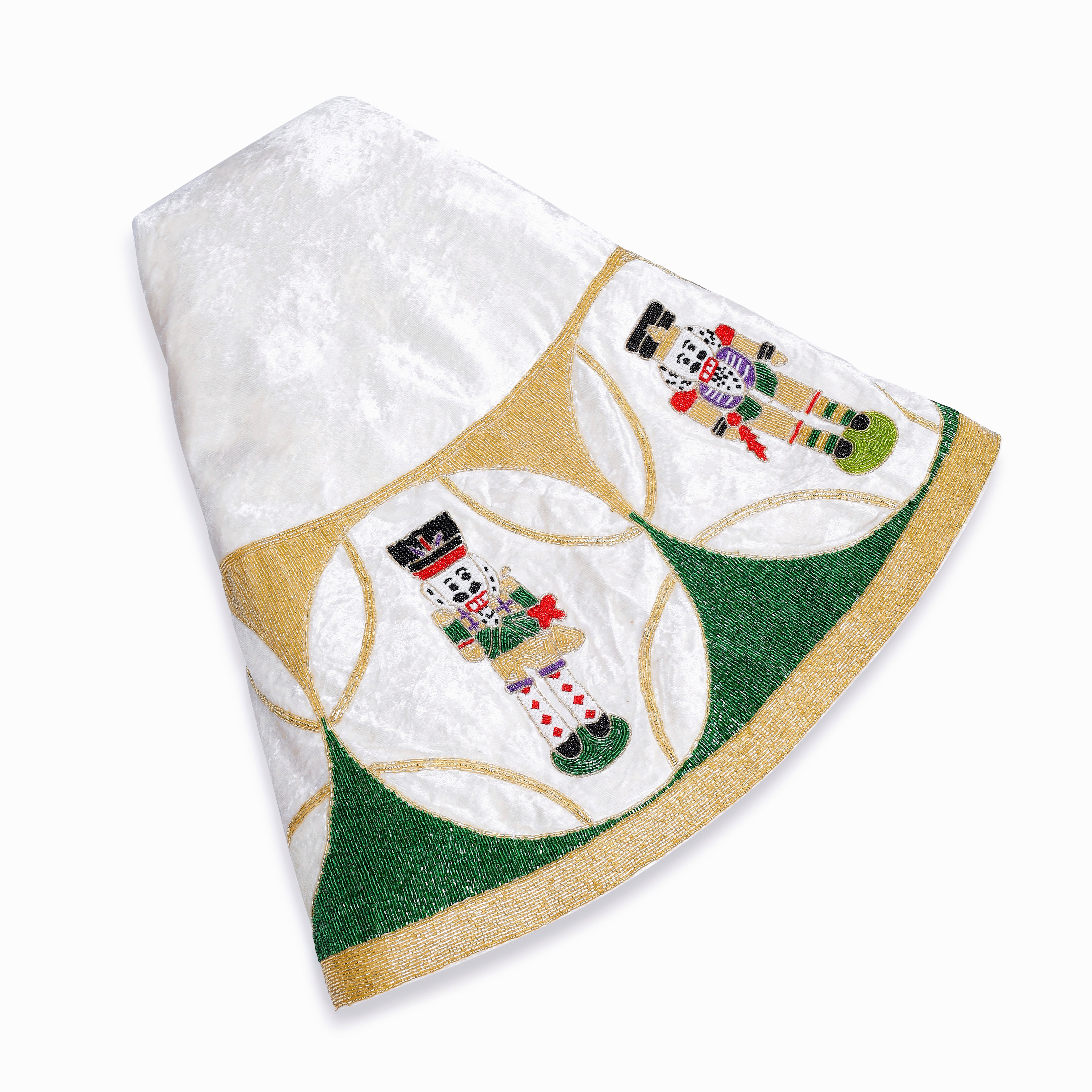 Nutcracker White Velvet Christmas Tree Skirt